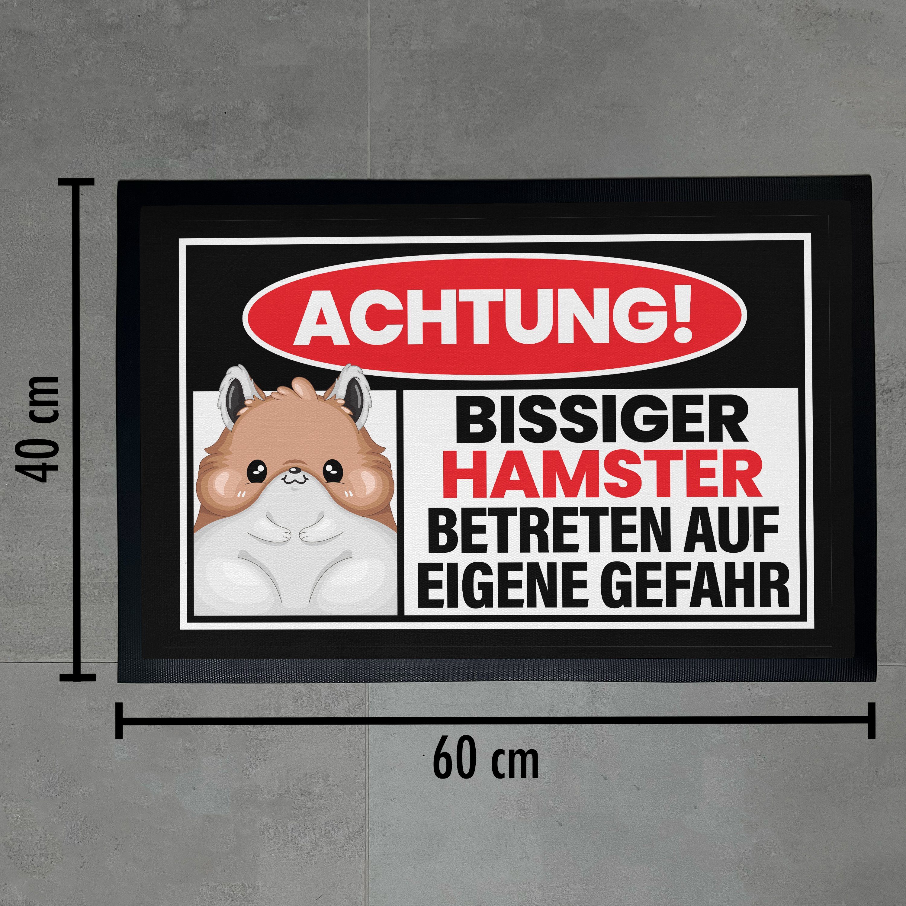 Bissiger Trendation Geschenk Spruch Fußmatte cm, 60x40 Fußmatte Achtung Hamster