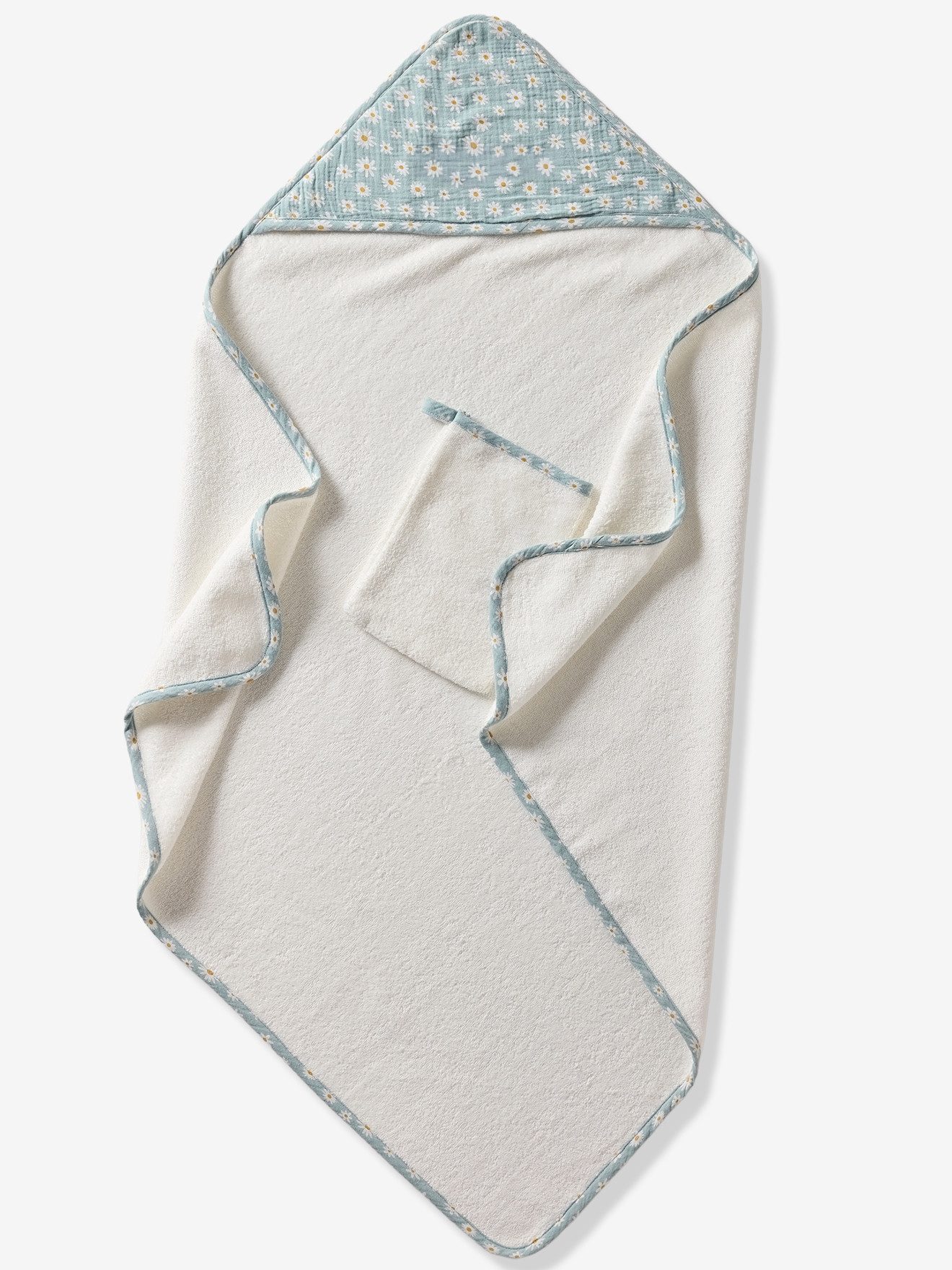 vertbaudet Kapuzenhandtuch Set aus Badecape & Waschhandschuh Baby MARGERITEN