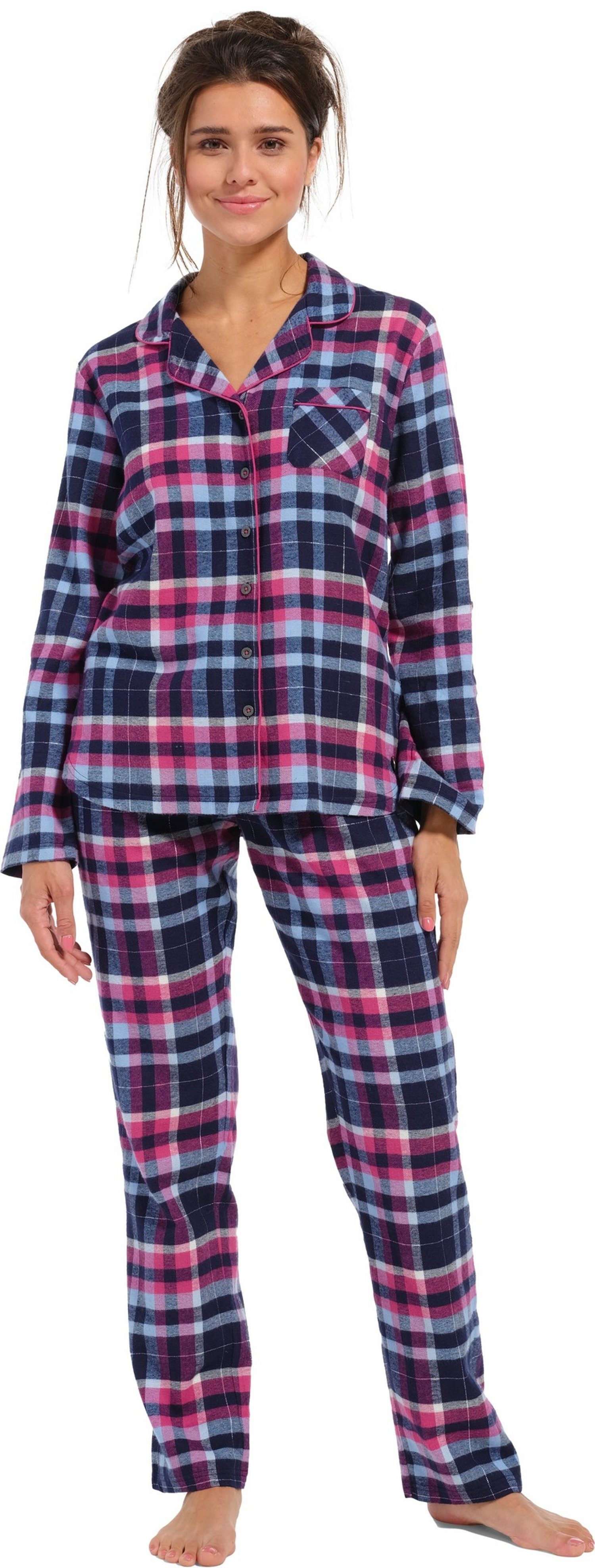 Schlafanzug tlg) Pyjama Baumwolle Rebelle (2 Flanell Damen