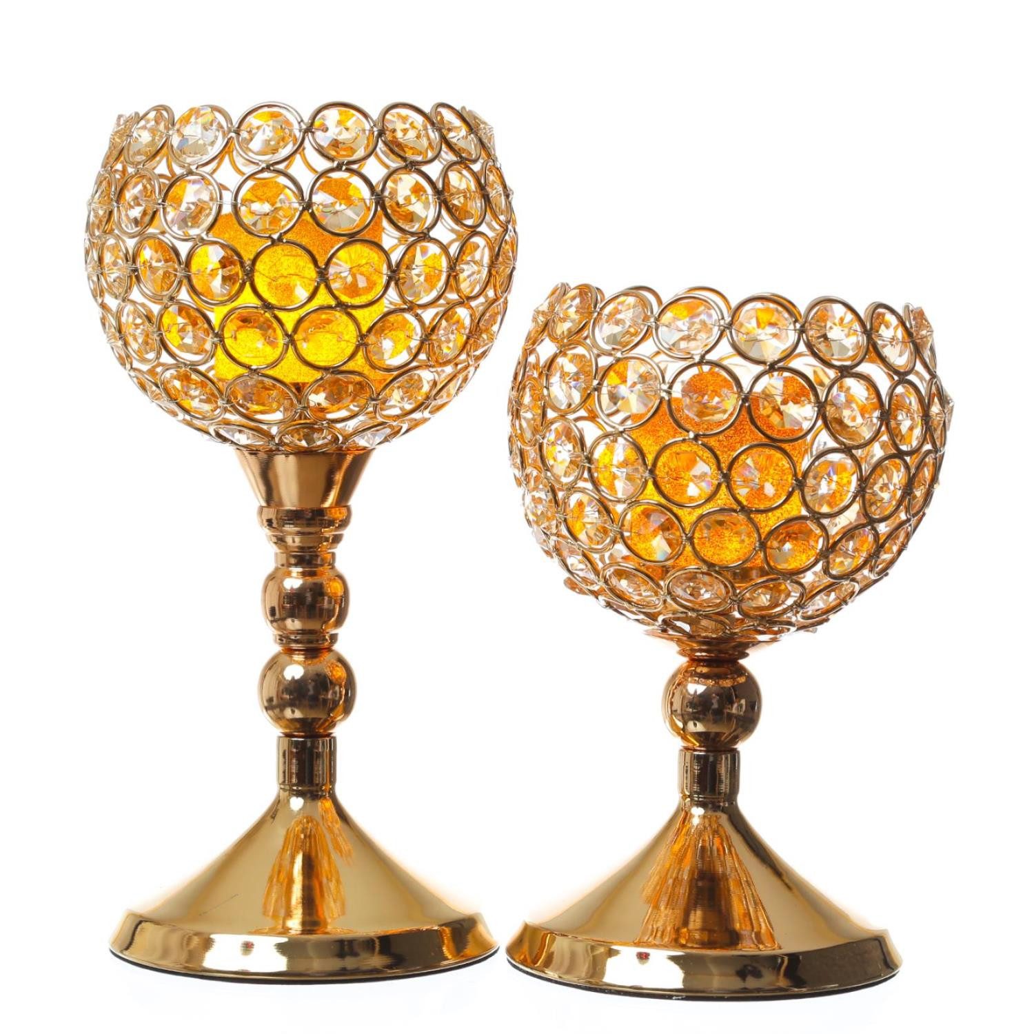 Kerzenhalter Teelichthalter Kelch Windlicht mit 2 Mini LED Kerzen H: 24cm/19cm 2St.