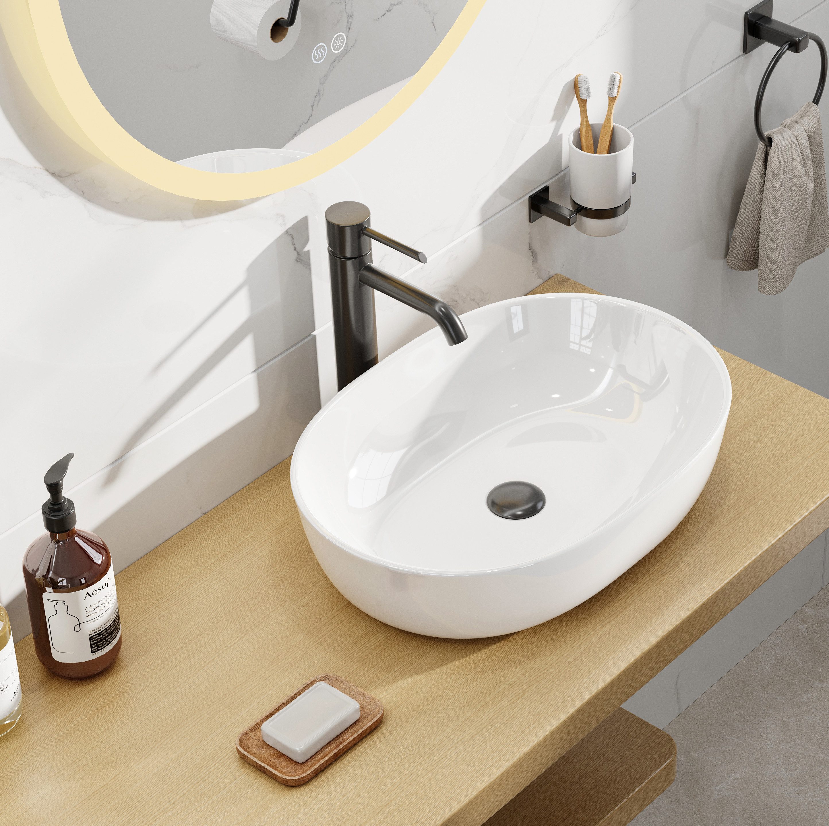 HOROW Waschbecken Aufsatzwaschbecken Oval Waschbecken Glänzend günstig online kaufen