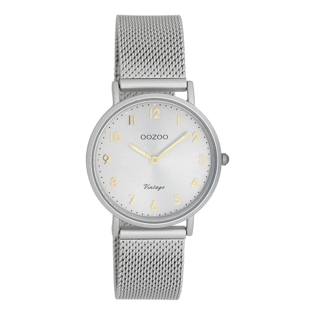 Quarzuhr Vintage Damenuhr C20381 IP-Silber Matt Meshband 32 mm
