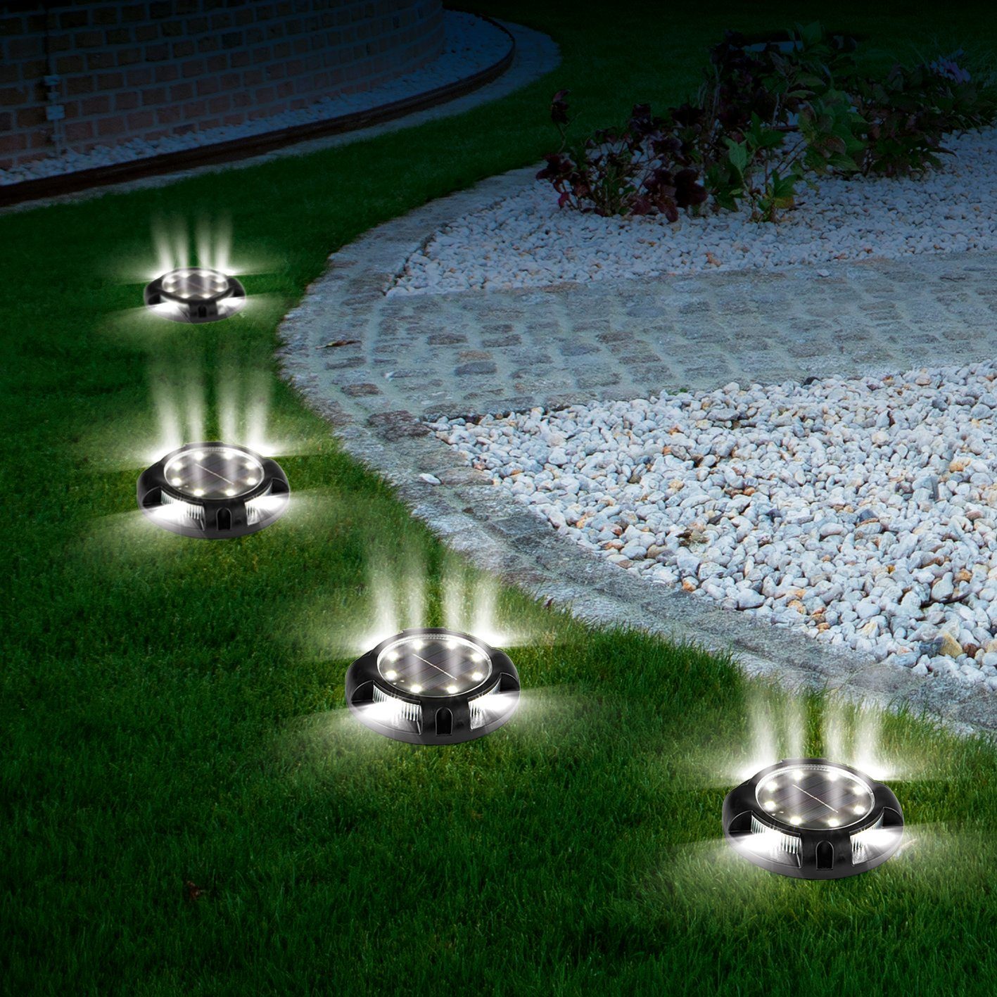 MAXXMEE Bodenleuchte (4er Set), Solar-Bodenleuchte mit Dämmerungssensor schwarz, Bodenlampe