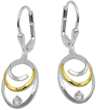 unbespielt Paar Ohrhänger Ohrbrisur Bicolor-Effekt mit Zirkonia oval 925 Silber 32 x 11 mm, Silberschmuck für Damen