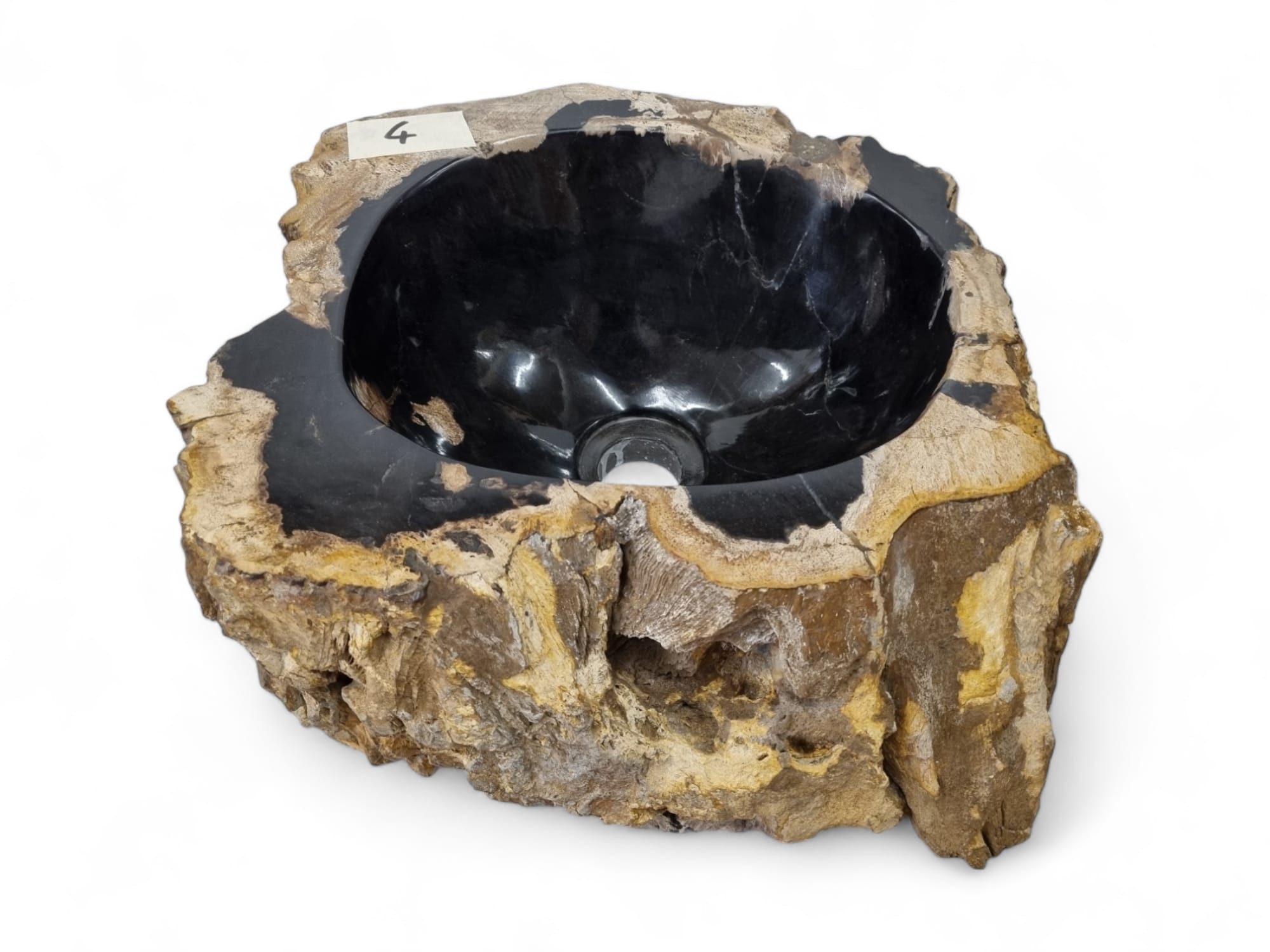 Kinaree Aufsatzwaschbecken Versteinertes Holz Раковины #4, poliert, Naturstein, Schwarz, Braun, Bruchstein Optik