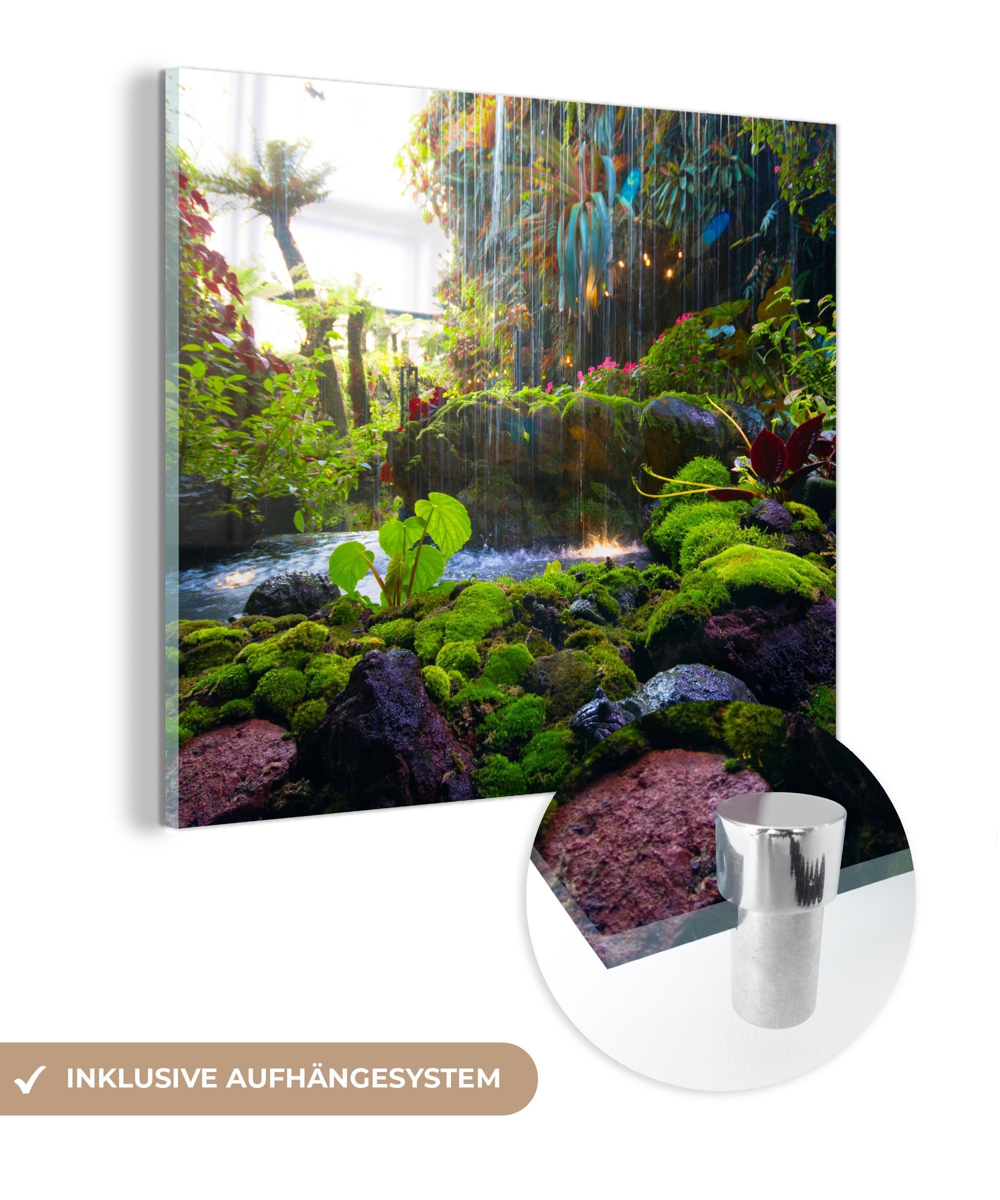 MuchoWow Acrylglasbild Glas Wandbild Tropischer Wanddekoration - St), Foto auf Glasbilder Glas - Bilder Wasserfall, auf - (1