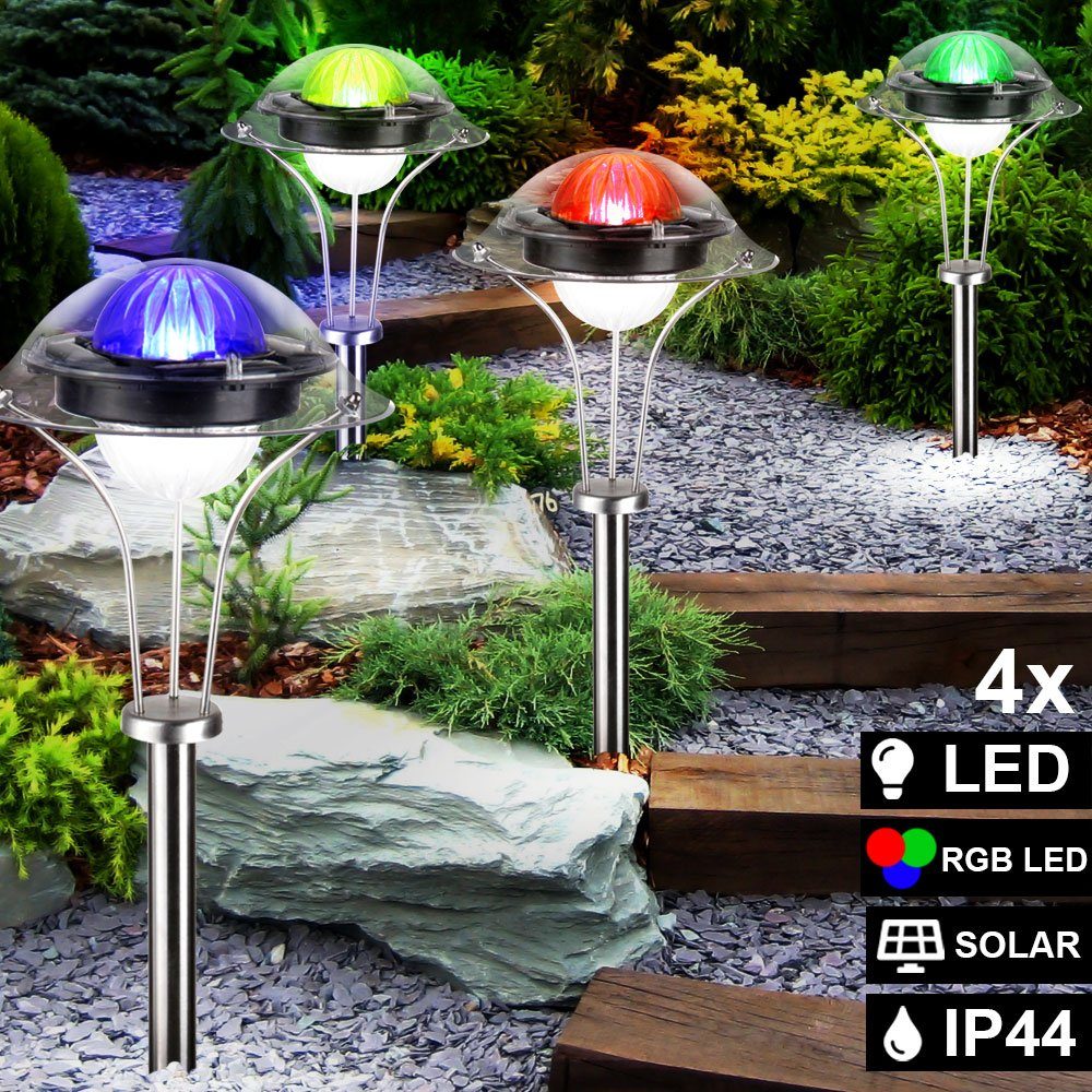 4er Set Solarleuchte für Garten LED Leuchtstäbe Farbwechsel bunt 35 cm Erdspieß 