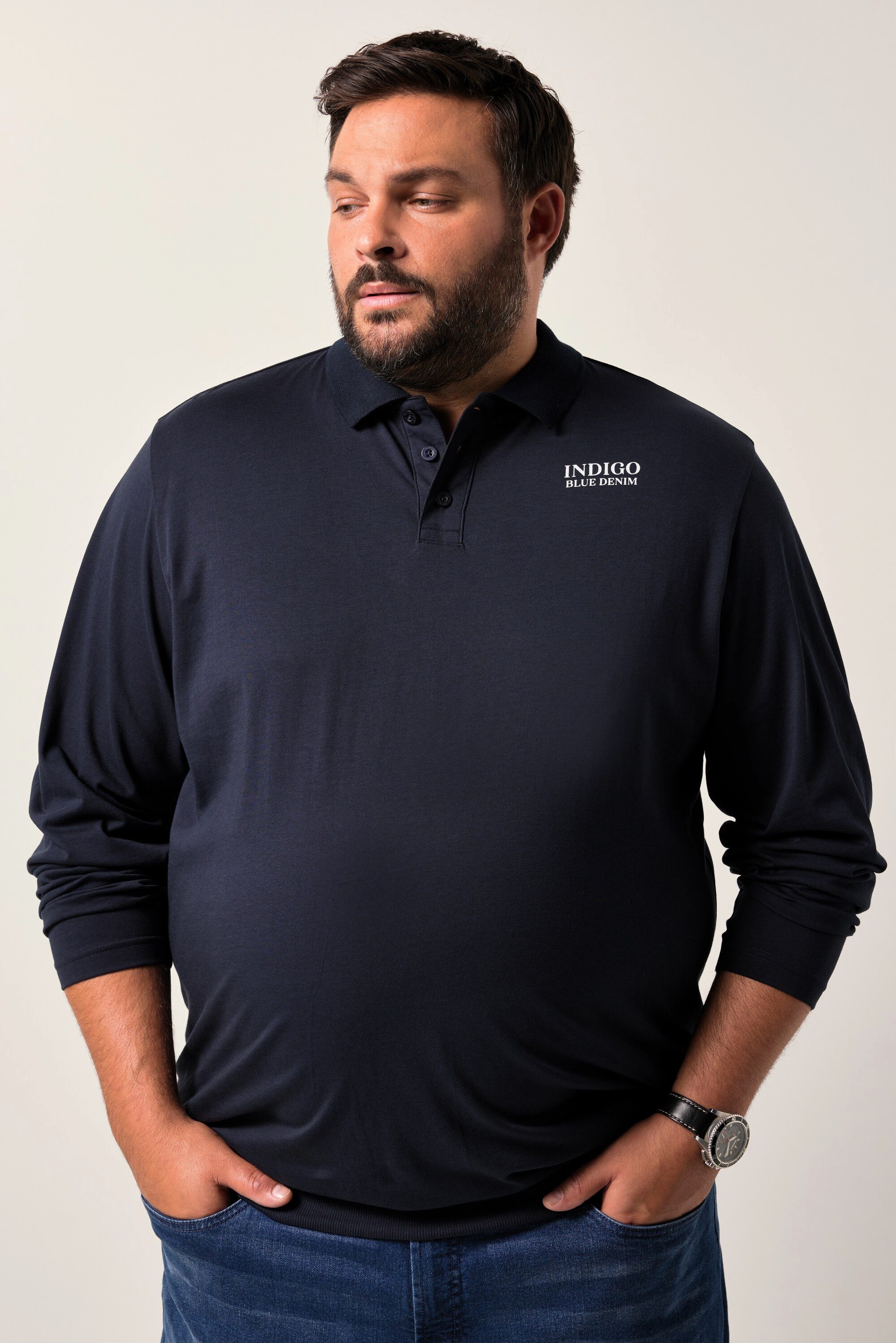 Men Plus Poloshirt Langarm-Poloshirt Bauchfit Bruststick günstig online kaufen