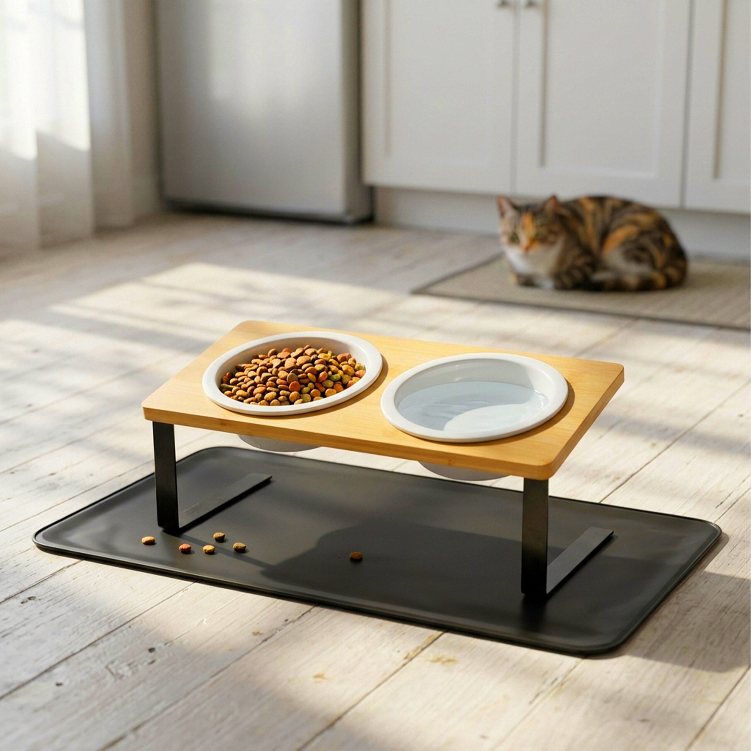 relaxdays Futterstation Katzennapf erhöht Keramik mit Unterlage, zweifach