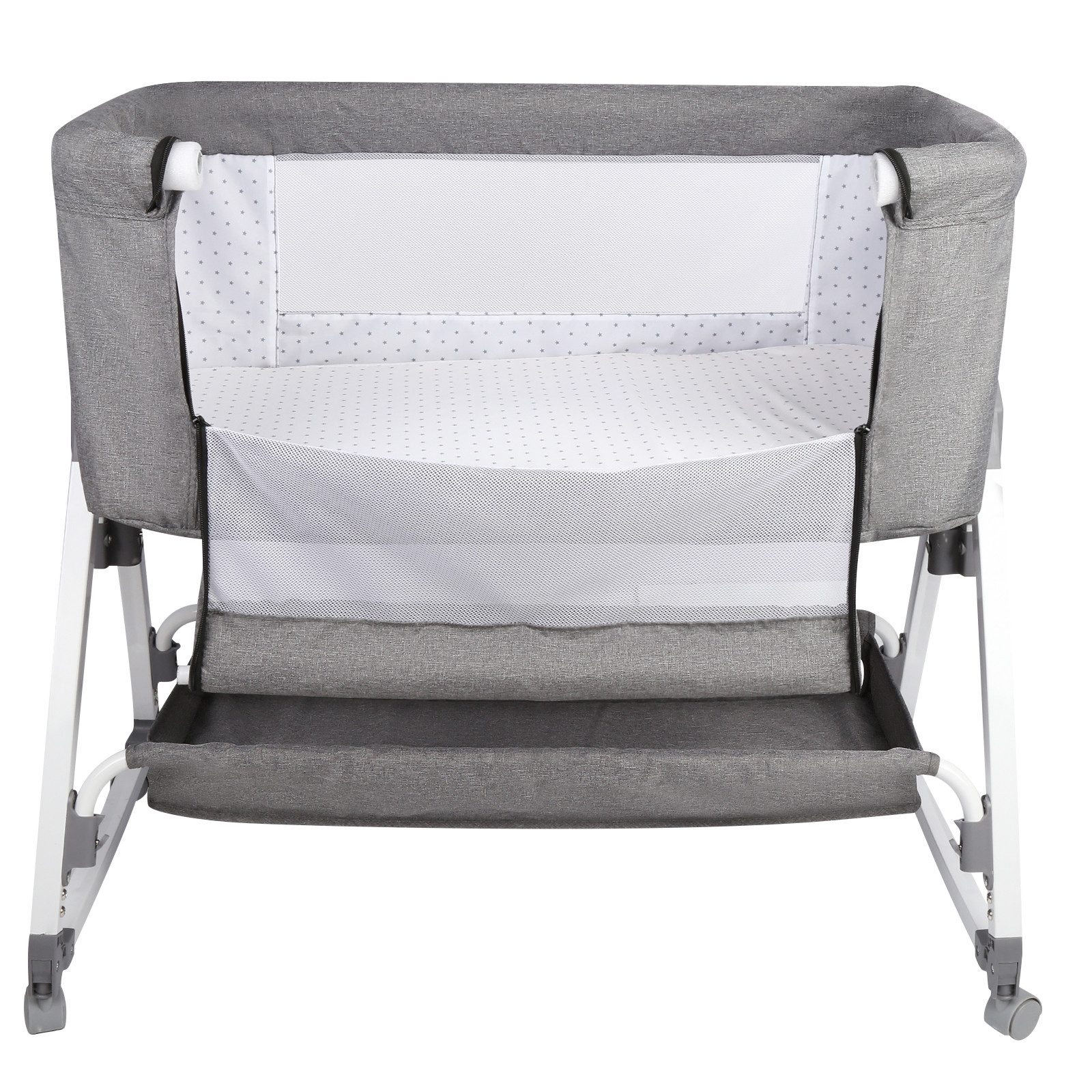 JEOBEST Beistellbett 3 in 1 Babybett, Schaukelmodus, mit atmungsaktivem Netz und Laken, mit Rollen Kinderbett, 6-Fach Höhenverstellung, Moskitonetz, Lagerung