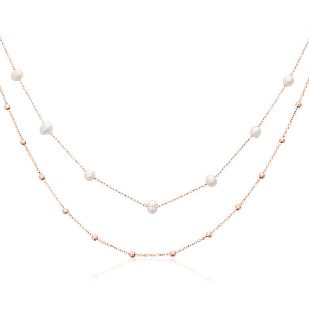 JEWLIX Edelstahlkette Layerdesign mit Süßwasserperlen und Edelstahlperlen Roségold N5149-R