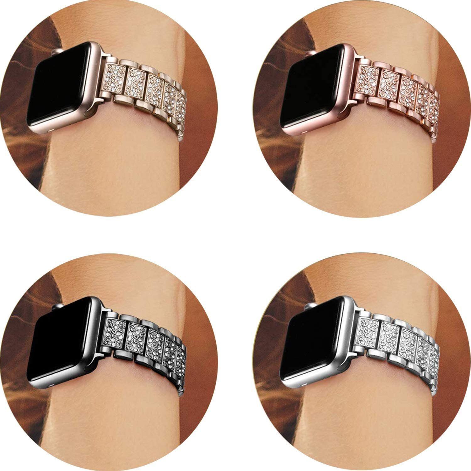 Apple Watch Armband«Für Edelstahl Uhrenarmband rosa Strass Diamant zggzerg Band, Metall
