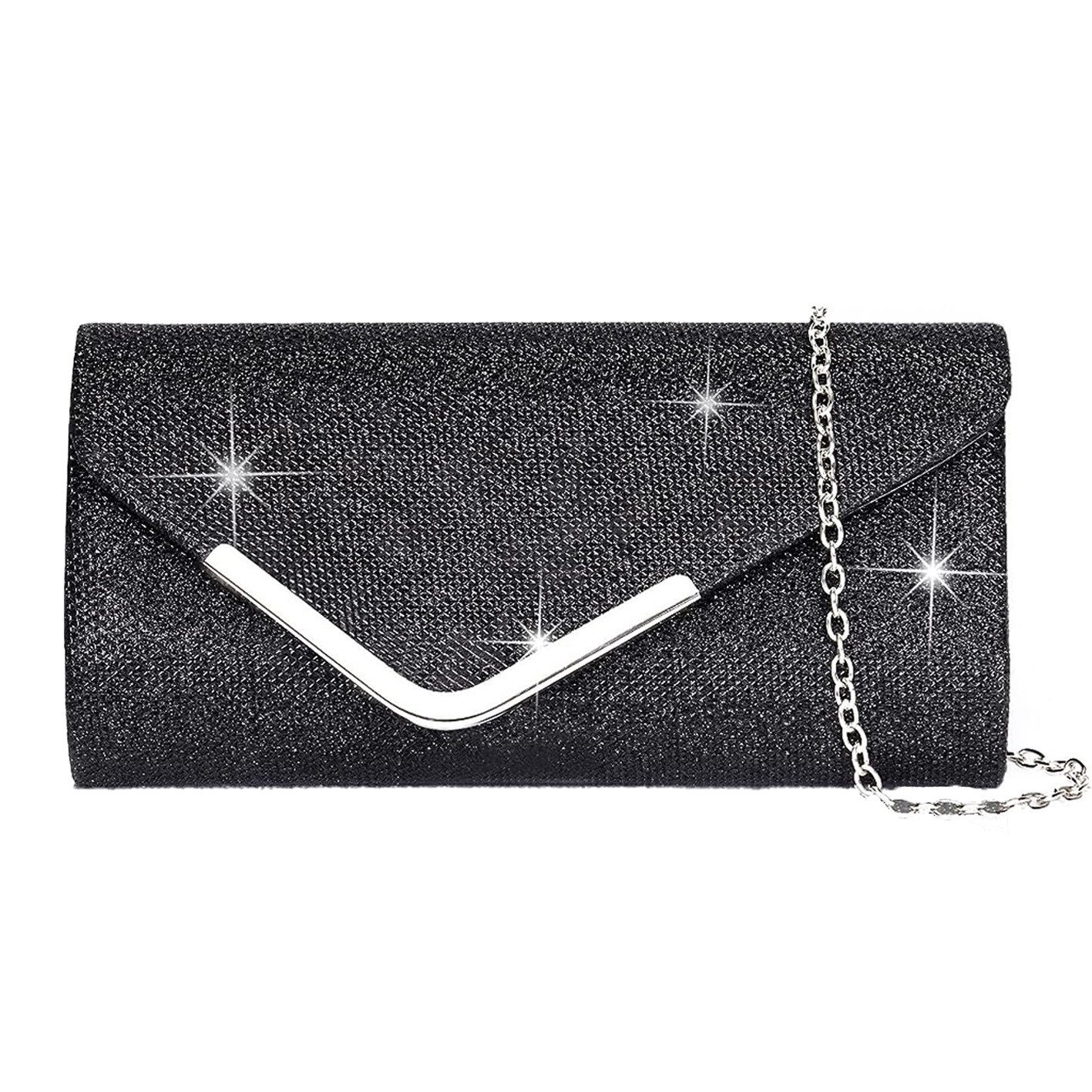 Abendtasche Damen Glitzer Abendtasche Umschlag Clutch Kette Abnehmbar