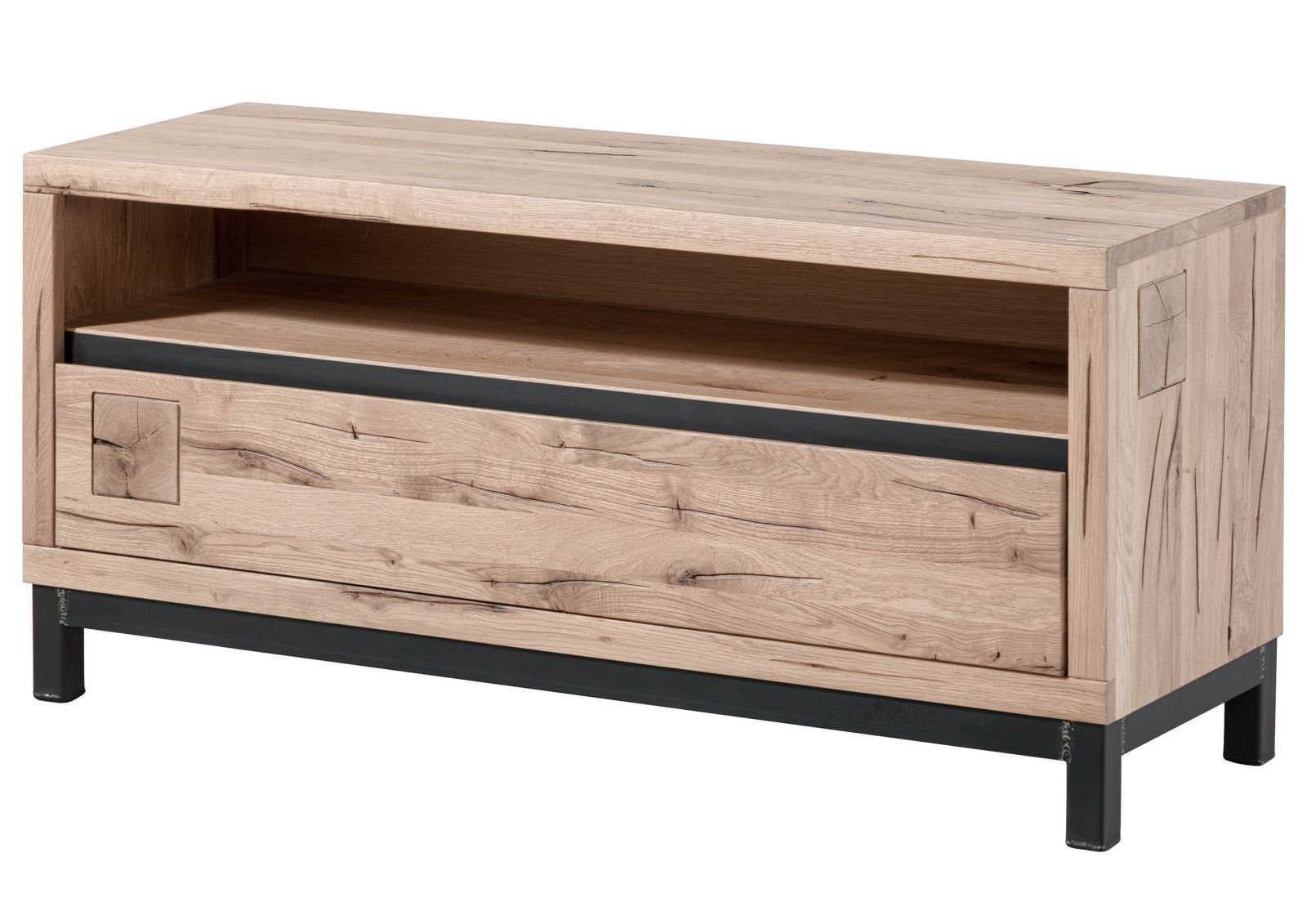 Massivmoebel24 TV-Board VILLANDERS (Massivholz), TV-Board Wildeiche 120x40x56 bianco geölt VILLANDERS #212