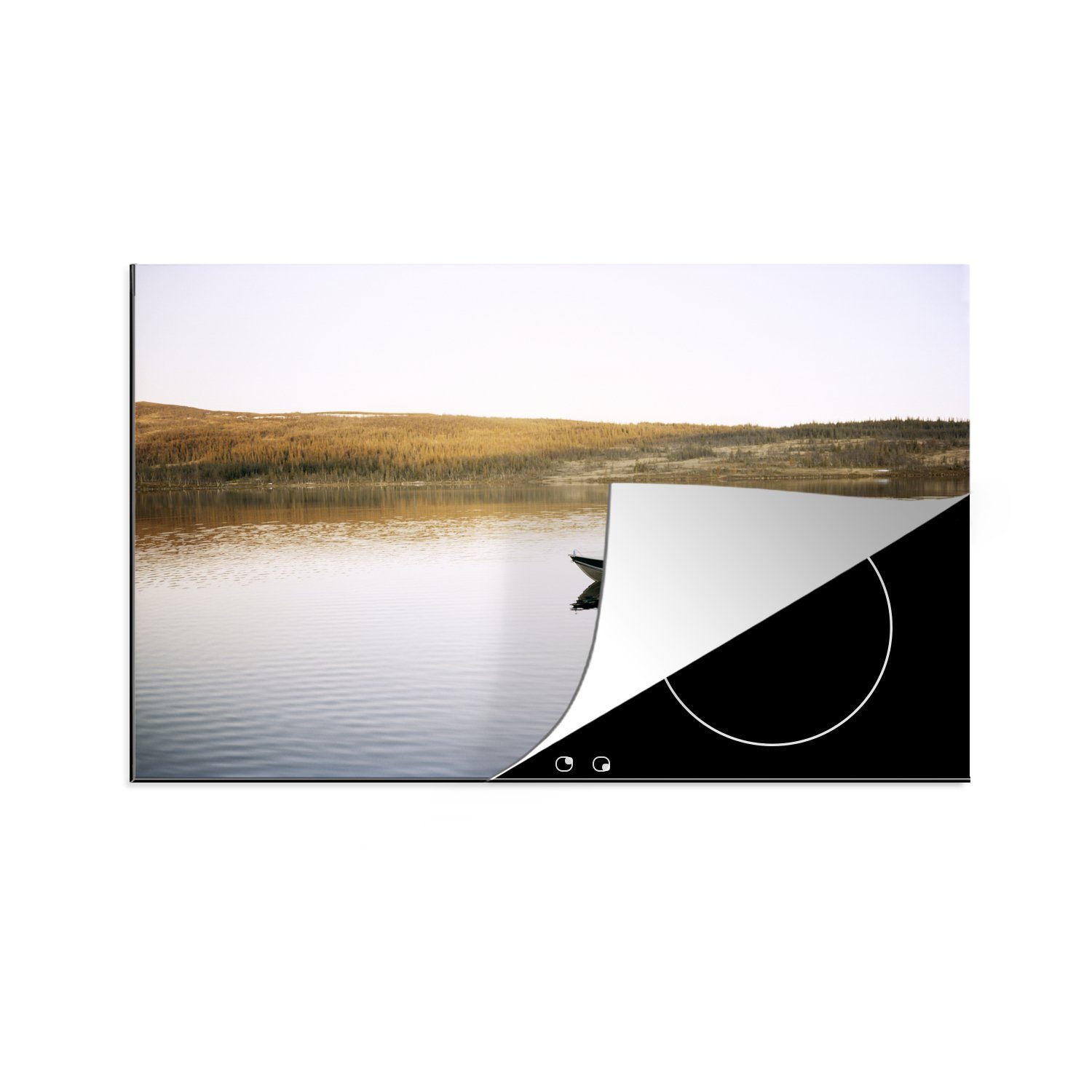 Herdblende-/Abdeckplatte großen Ceranfeldabdeckung Boot Vinyl, küche, an einem See, cm, Schutz Induktionskochfeld die auf tlg), für Fischer MuchoWow 81x52 (1 einem