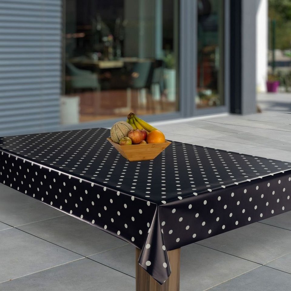 laro Tischdecke Wachstuch-Tischdecken Abwaschbar Schwarz Punkte Hochglanz  rechteckig