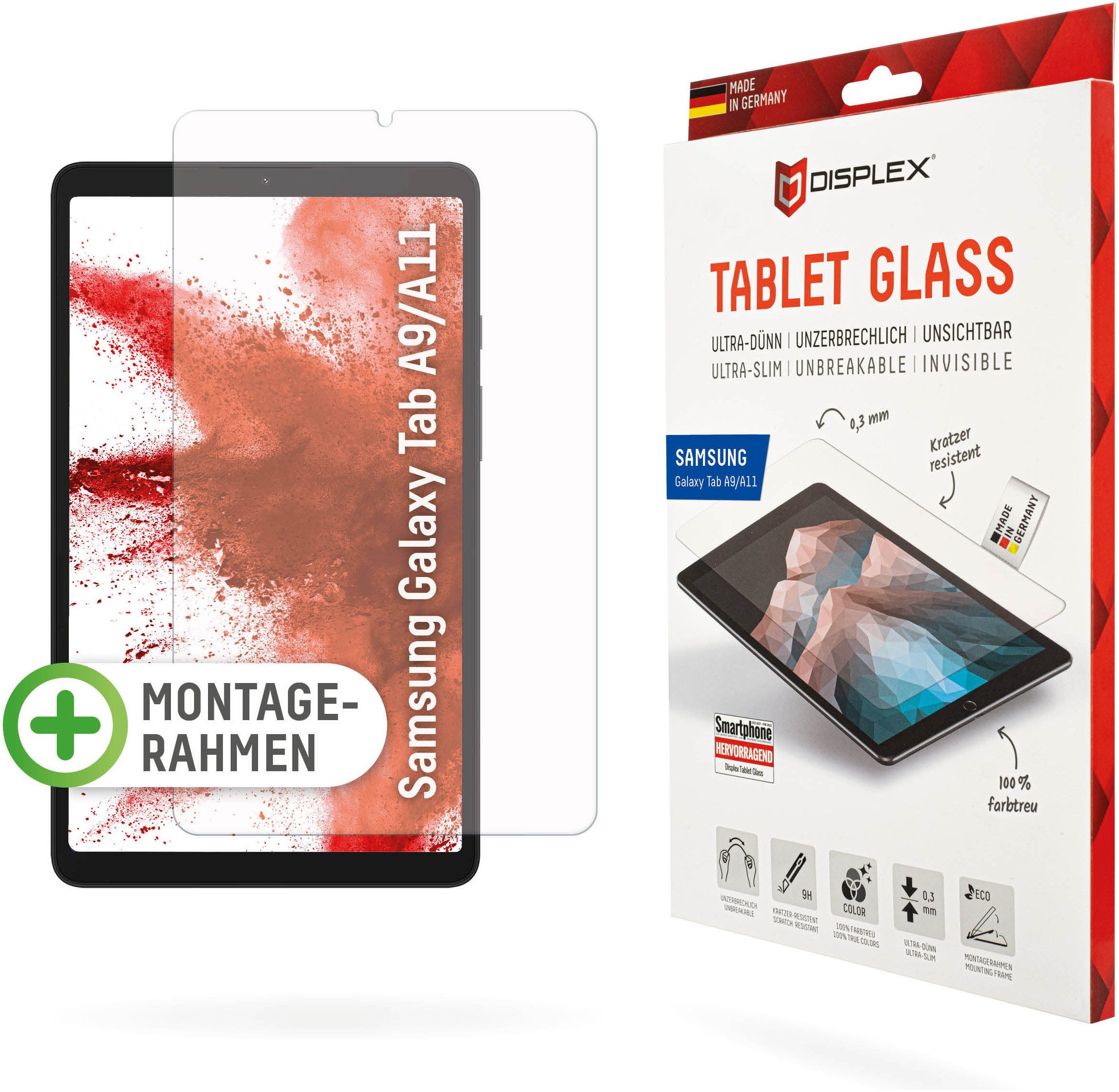 Displex Displayschutzglas Tablet Glass für Samsung Galaxy Tab A11, Samsung Galaxy Tab A9, Bildschirmschutz, Schutzglas, Splitterschutz, kratzfest
