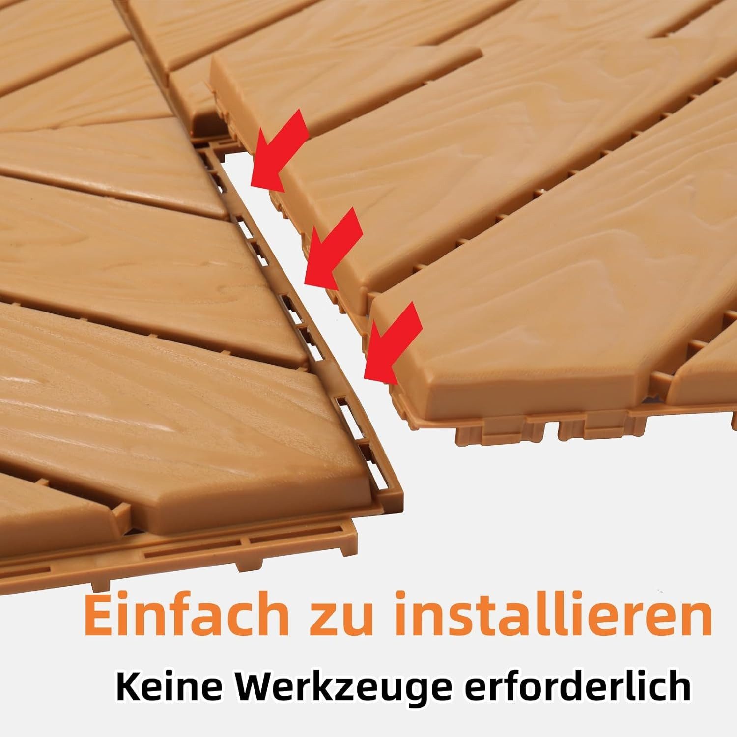 LALAHO Terrassendielen 27er Set Terrassendielen, 2,27 m², 2 mm Stärke, PE Balkon Boden rutschfest Klickfliesen, 29x29x2cm, Streifen – Bild 4 von 5
