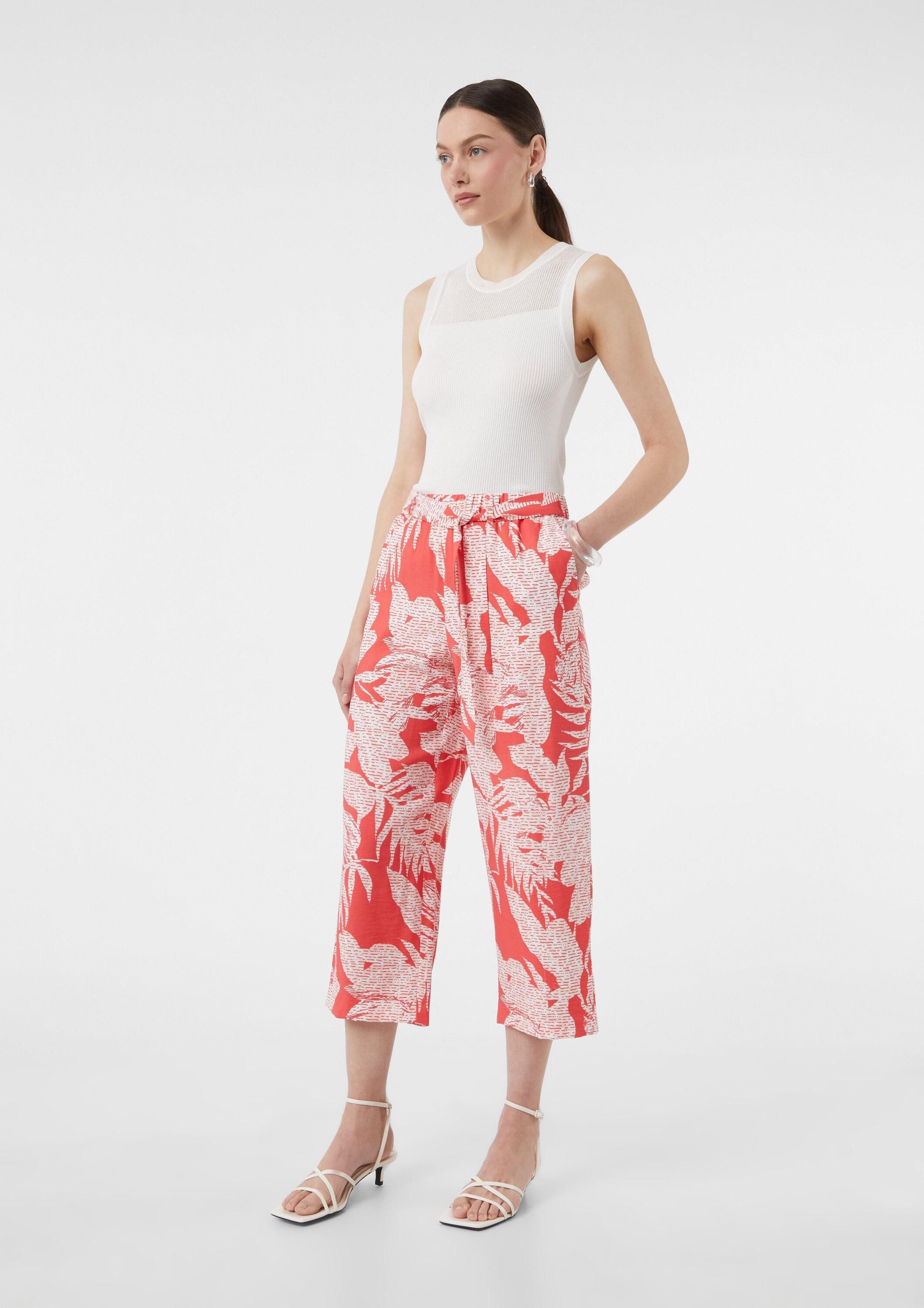comma Culotte Hose Crop-Hose aus Viskosemix im Relaxed Fit mit All-over-Print