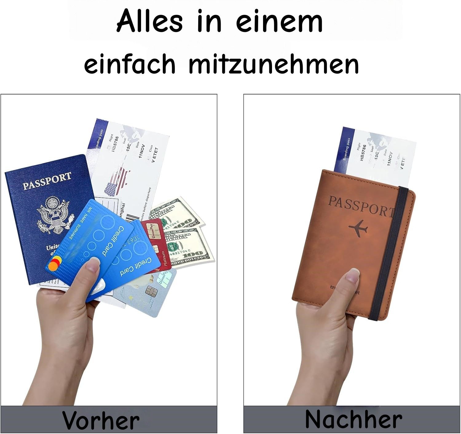 nsihing Geldbörse Reisepasshülle mit RFID-Blocker,Passport Holder für Damen Herren, reisemappe für reisedokumente,ausweistasche Reise dokumente – Bild 2 von 5
