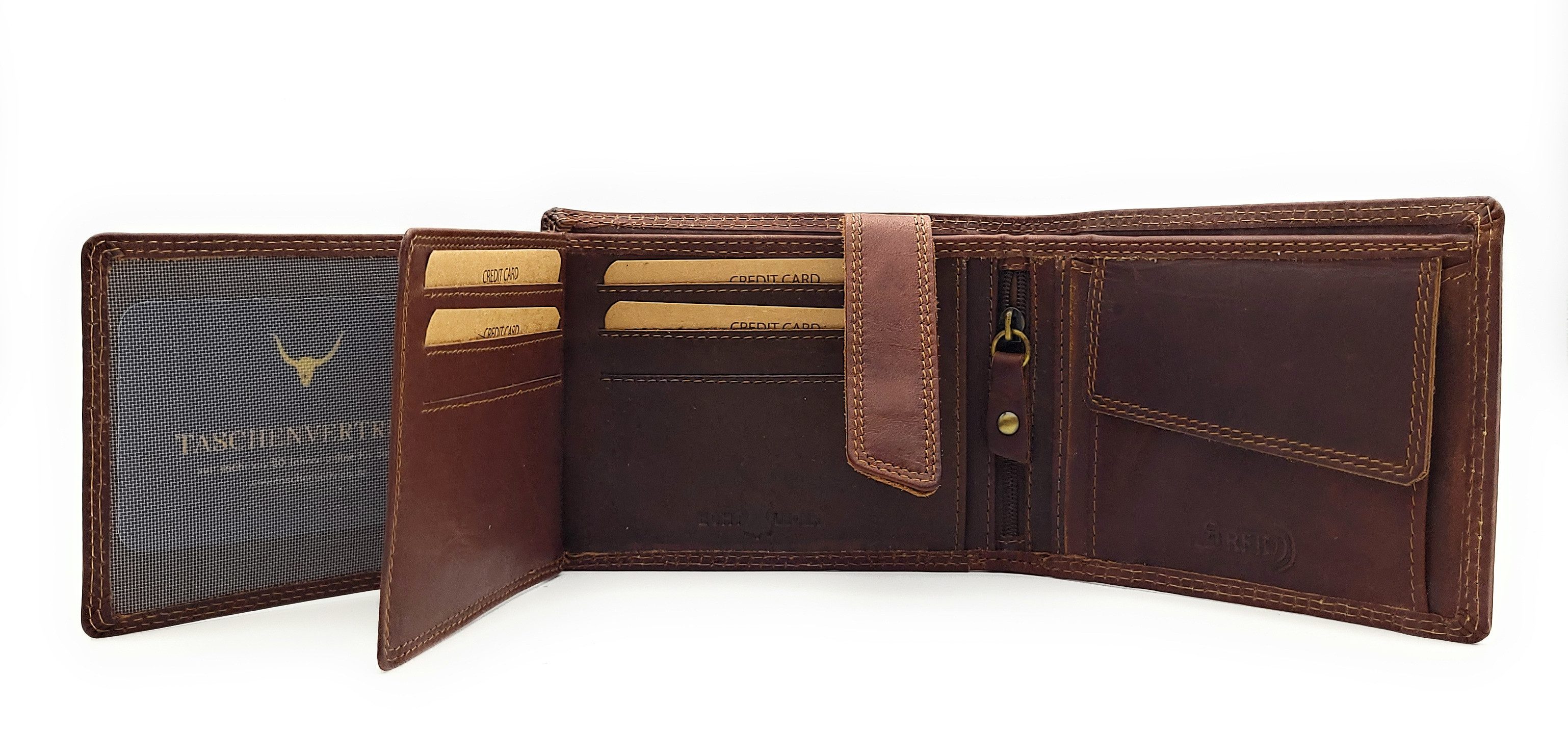 JOCKEY CLUB Geldbörse vintage, echt Büffel Voll-Leder Portemonnaie, mit RFID Schutz, angesagter Vintagelook, mit Innenriegel