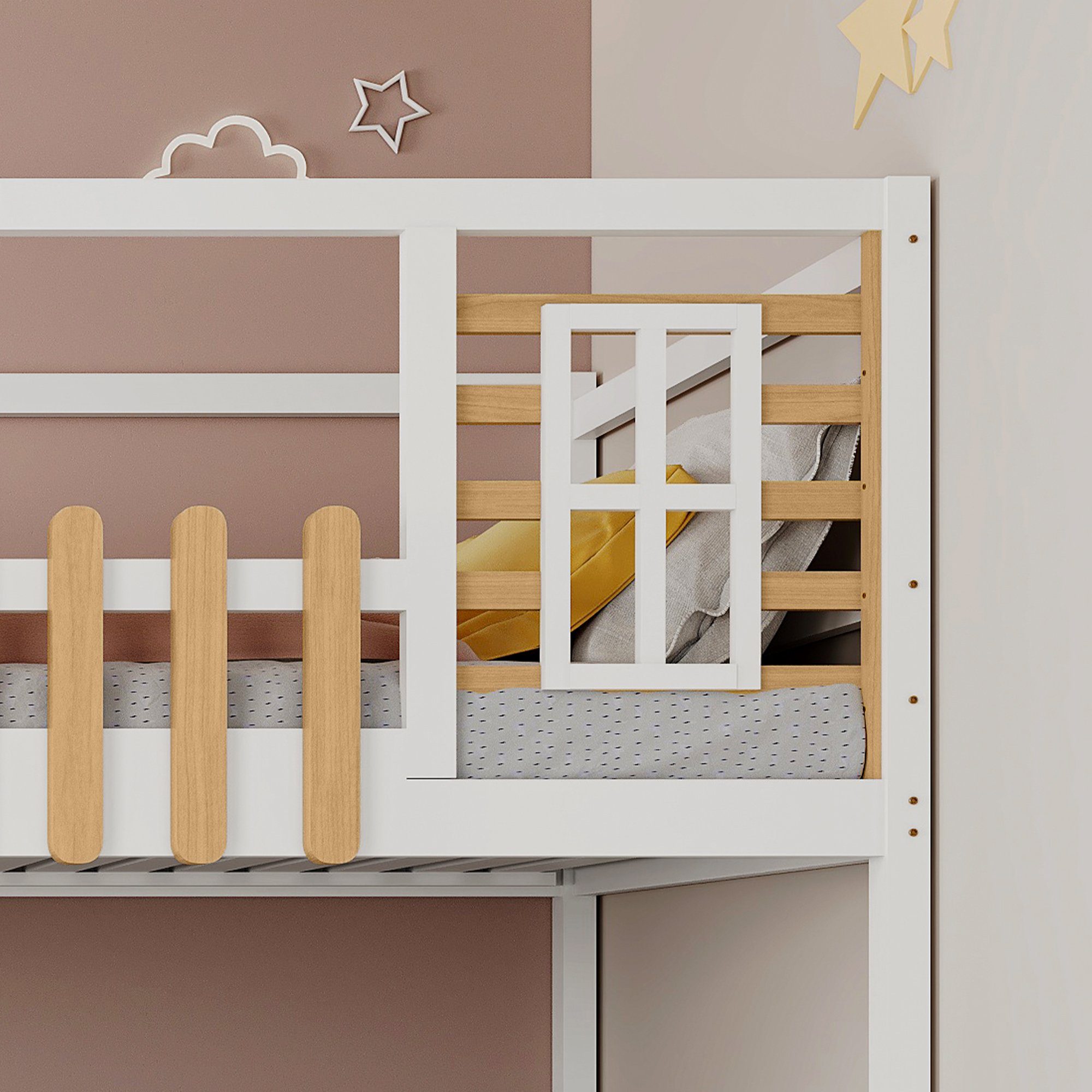 Schließfächer Gästebett Treppe, der Etagenbett mit 3 Ulife Kinderbett Treppe, mit in Fallschutzgitter mit Einzelbett