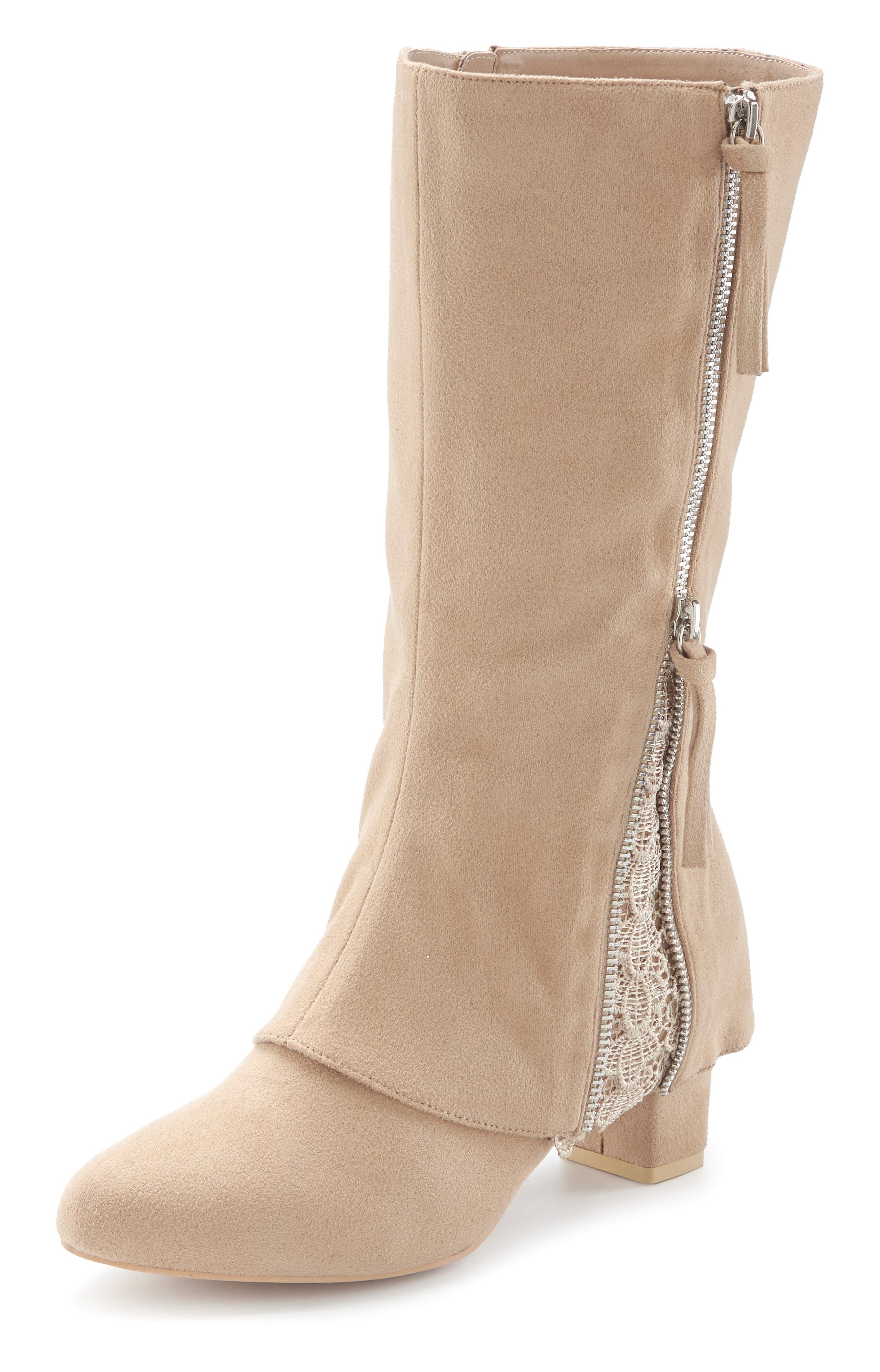 LASCANA Boots, Stiefelette, Stiefel mit raffiniertem Spitzendetail und Zierreißverschluss