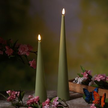 MARELIDA LED-Kerze LED Kegelkerze Outdoorkerze in Kegelform flackernd H: 35cm Timer grün