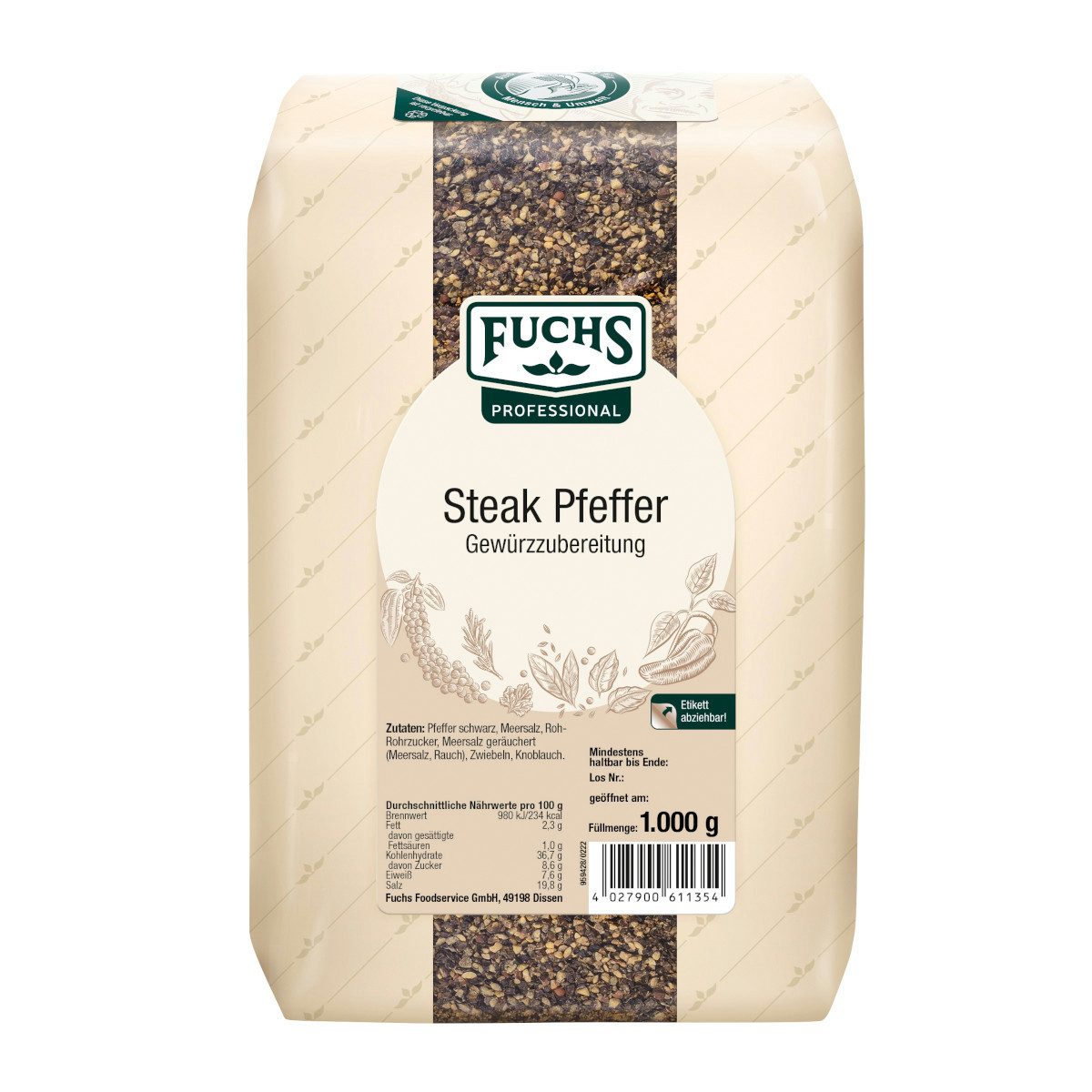 Fuchs Foodservice Gewürz, Fuchs Foodservice Steak Pfeffer Gewürzzubereitung Packung 1000g