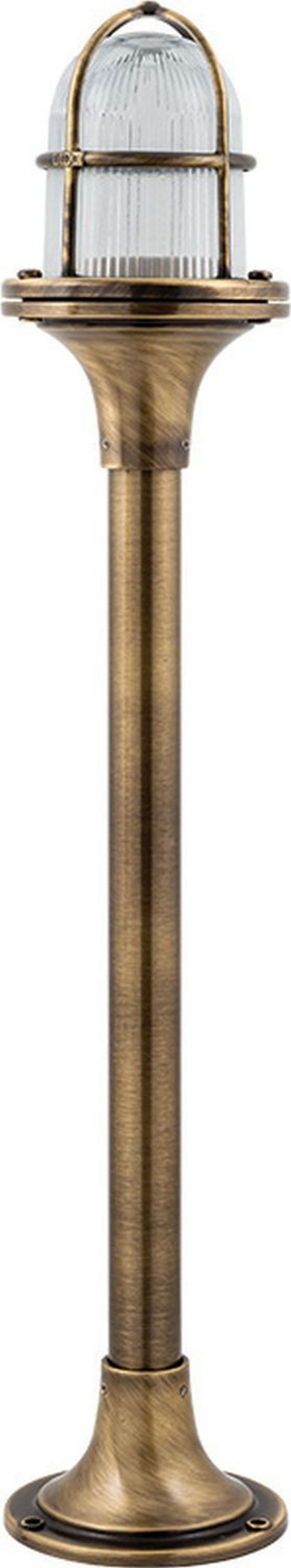 Licht-Erlebnisse Außen-Stehlampe SANTORIN, ohne Leuchtmittel, Wegeleuchte Messing Riffelglas H:62cm Terrasse Garten Weg