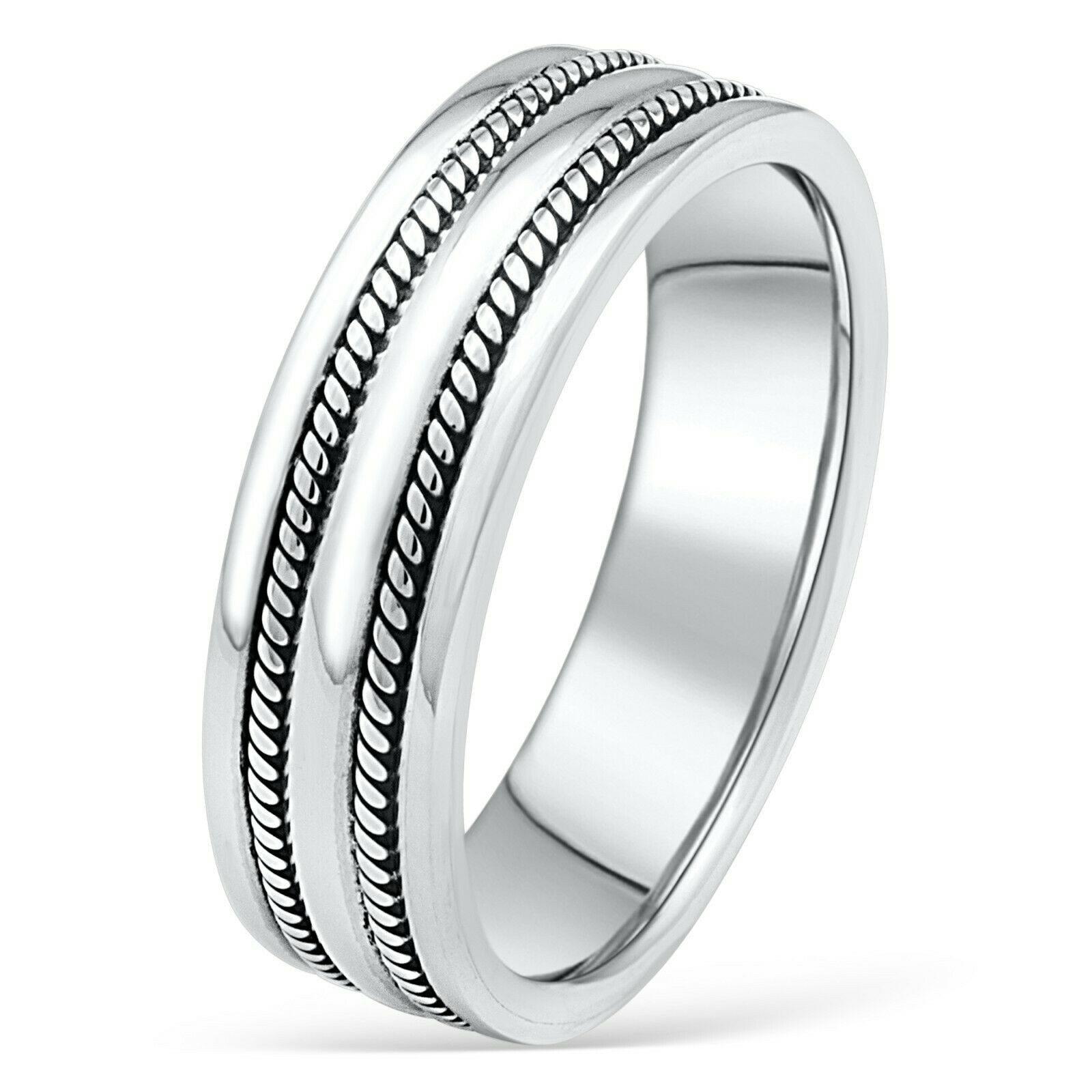 Tony Fein Silberring Bandring mit Verzierung 7 mm 925er Silber Massiv Oxidiert, Made in Italy für Damen und Herren
