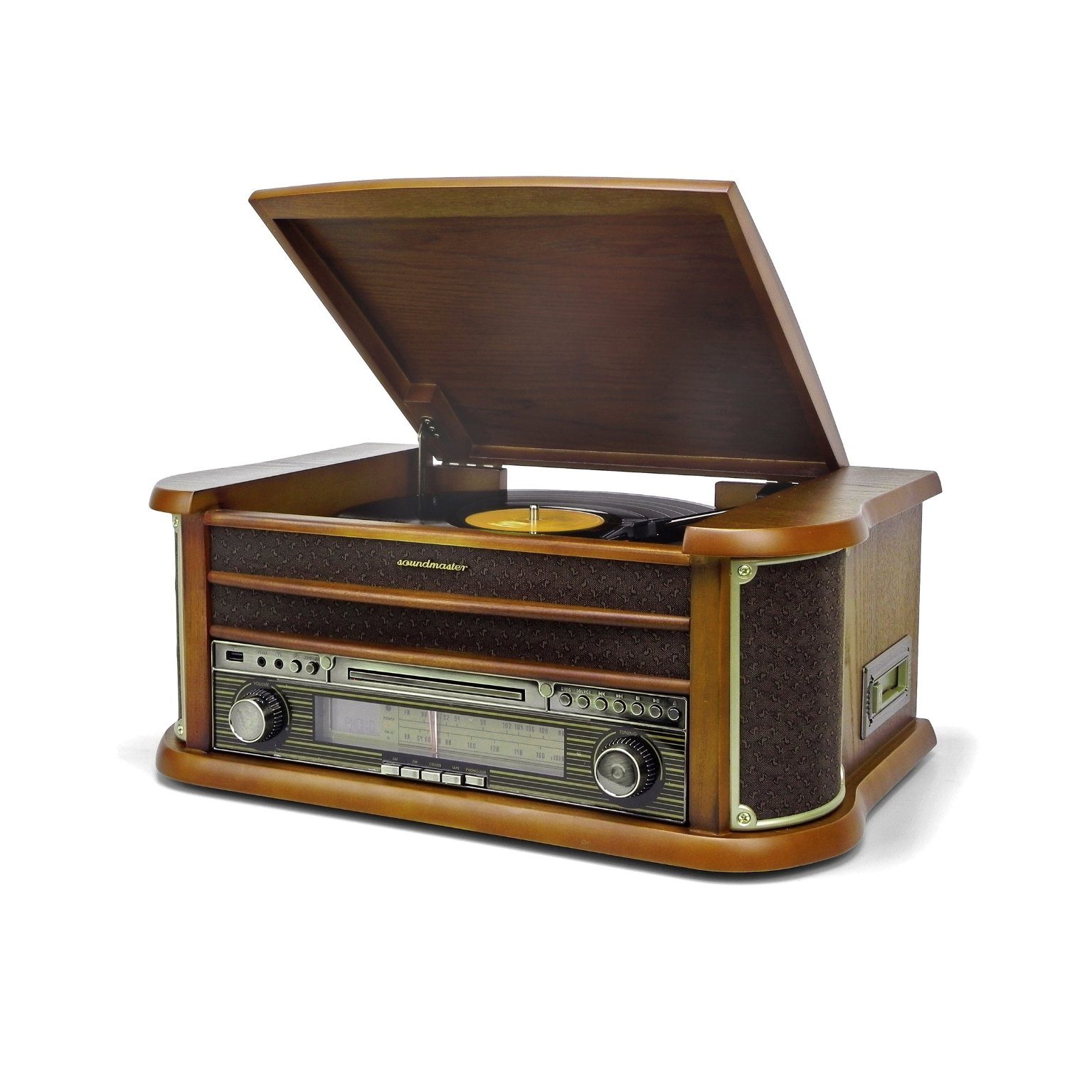 Soundmaster NR560 inkl. SF510 Set Nostalgie Stereoanlage mit Untergestell Multifunktionsspieler (Riemenantrieb, Bluetooth, Kassette, CD-Player, Plattenspieler)