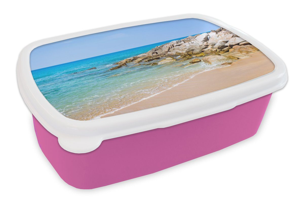 MuchoWow Lunchbox Strand - Meer - Tropisch - Sommer, Kunststoff, (2-tlg), Brotbox für Erwachsene, Brotdose Kinder, Snackbox, Mädchen, Kunststoff rosa