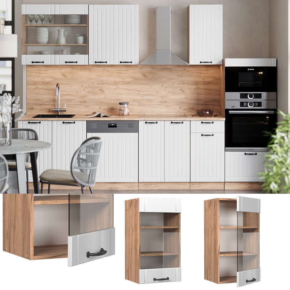 Vicco Glashängeschrank Fame-Line, Weiß Landhaus/Goldkraft Eiche, günstig online kaufen