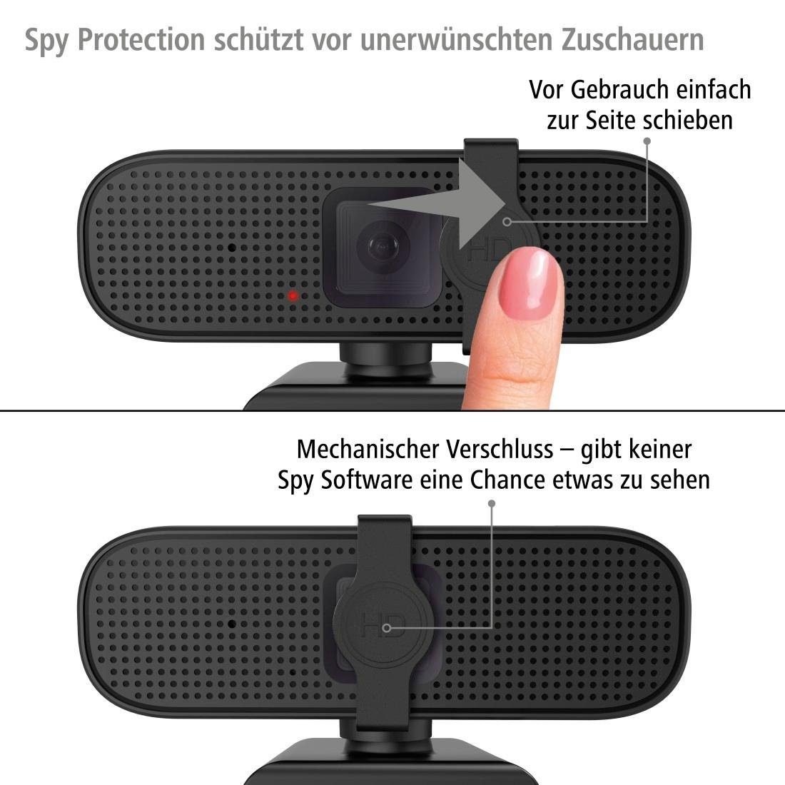 Hama PC Webcam für Laptop PC, Streaming, Chatten mit Mikrofon, Windows Mac Full HD-Webcam (Full HD, Plug & Play, verschließbare Linse, Standfuß, Stativgewinde, drehbar)