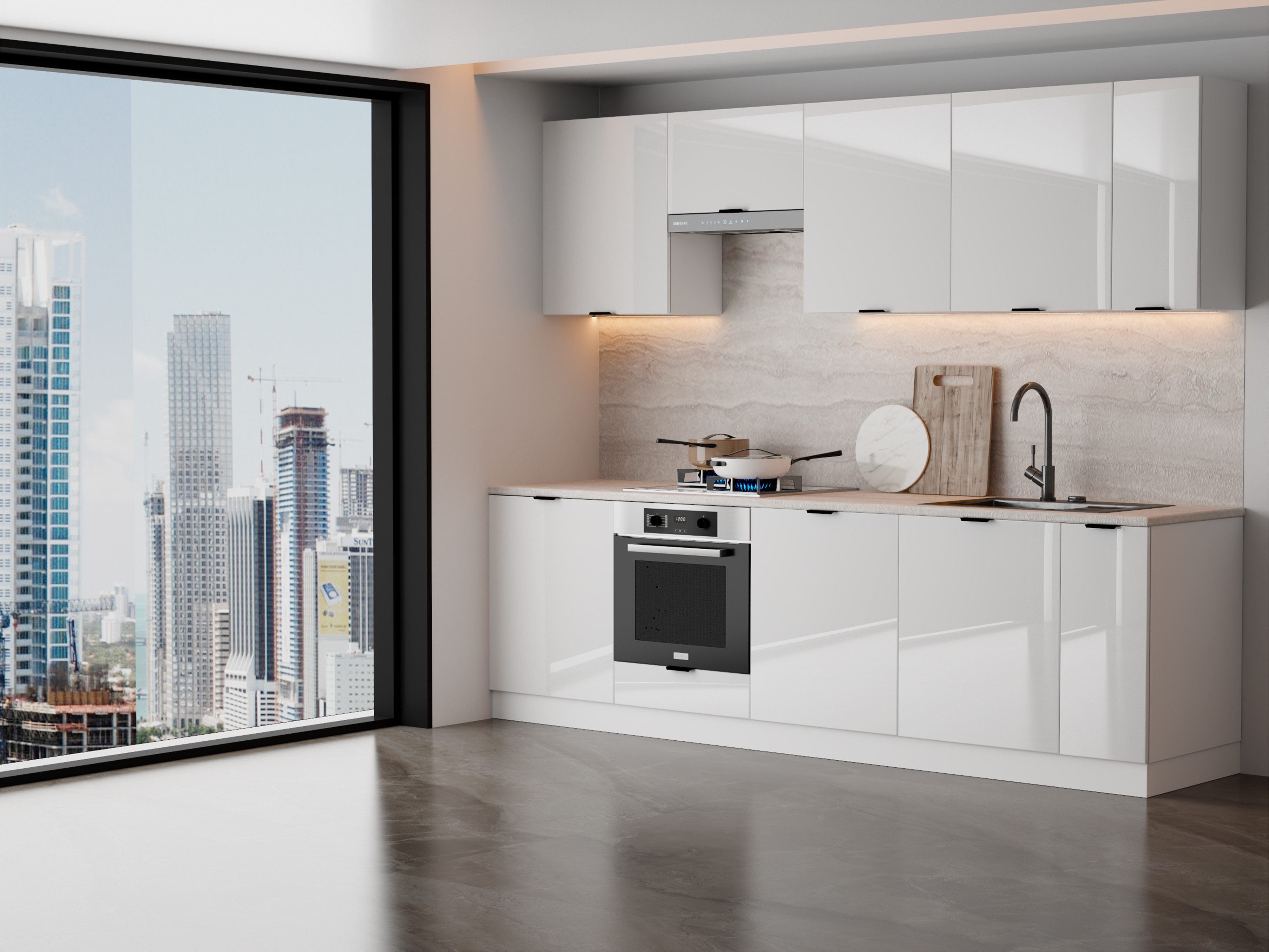 ROYAL24_MARKT Küchenzeile – 270 cm – Lunara – Ohne Arbeitsplatte & Elektrogeräte, (Set), Feinste Qualität - Modern - Zeitlos