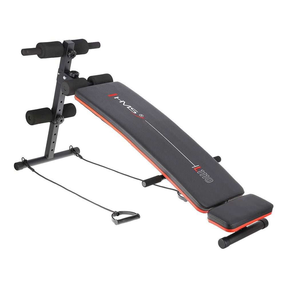 HMS Trainingsbank Bauchtrainer Schrägbank Sit-up-Trainer, (Spar-Set, 1-tlg., 140 x 50 cm verstellbar), 5-fach verstellbar, Widerstandsbänder, bis 200 kg