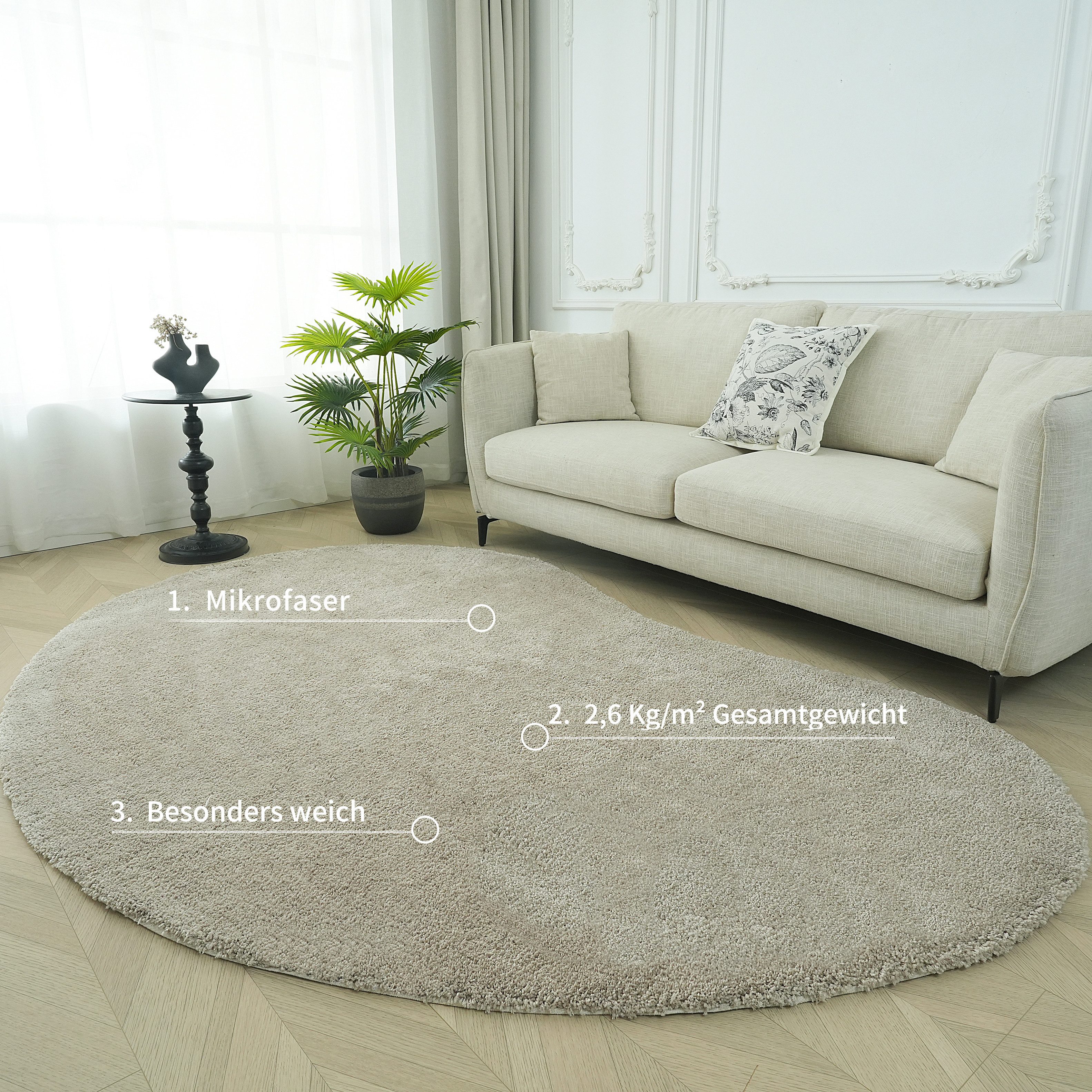 LeGer Home by Lena Gercke Hochflor-Teppich Halrum, einfarbig, besondere Form, modern, U-förmig, Höhe: 25 mm, organische Form, bean shape, kuschelig, Wohnzimmer, – Bild 5 von 5