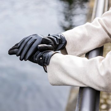 Navaris Lederhandschuhe Touchscreen Nappa Handschuhe für Damen - aus Lammleder mit Kaschmir