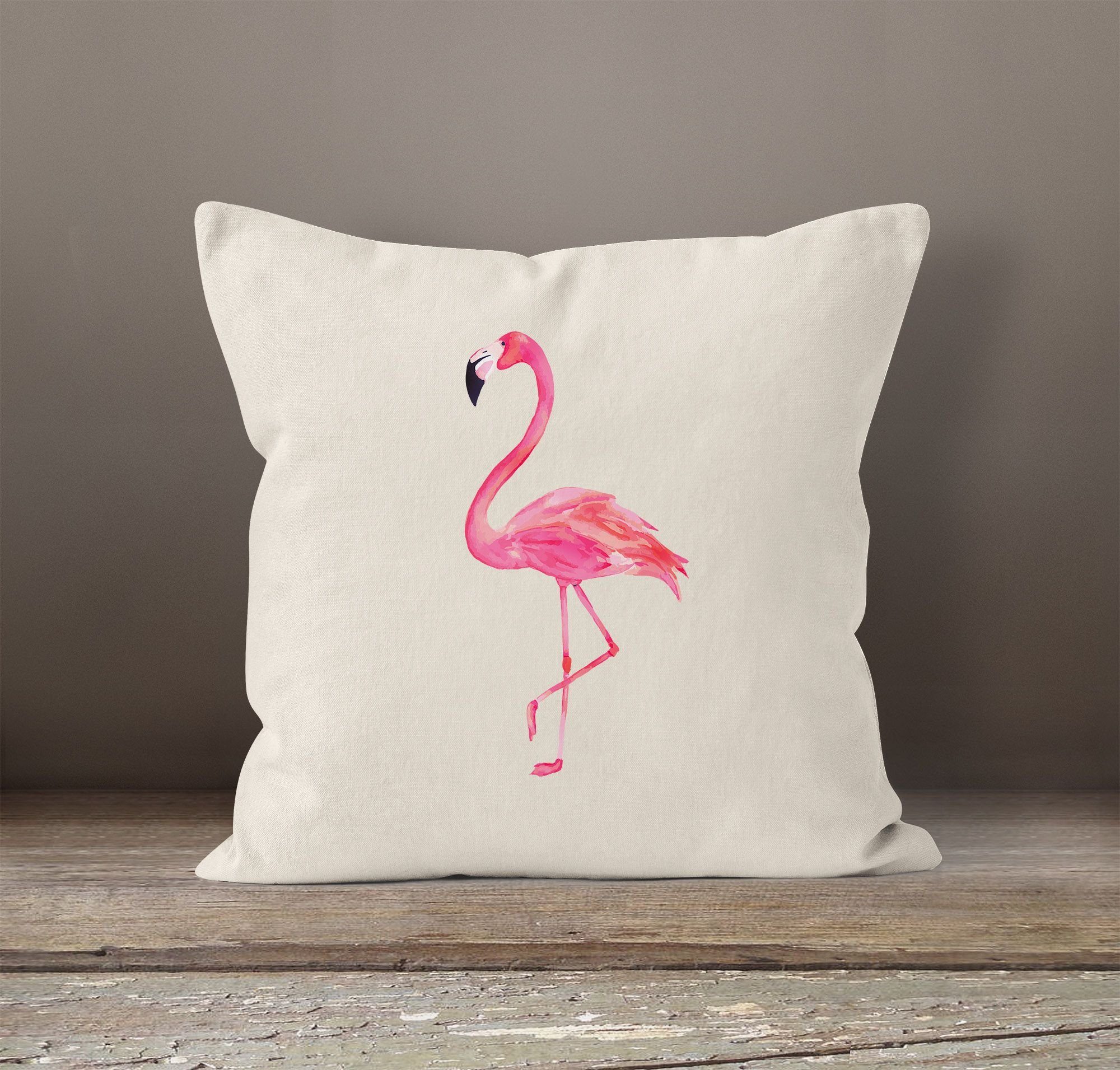 Autiga® Flamingo 40x40 Kissenbezug Baumwolle Dekokissen natur Autiga Dekokissen Kissenhülle