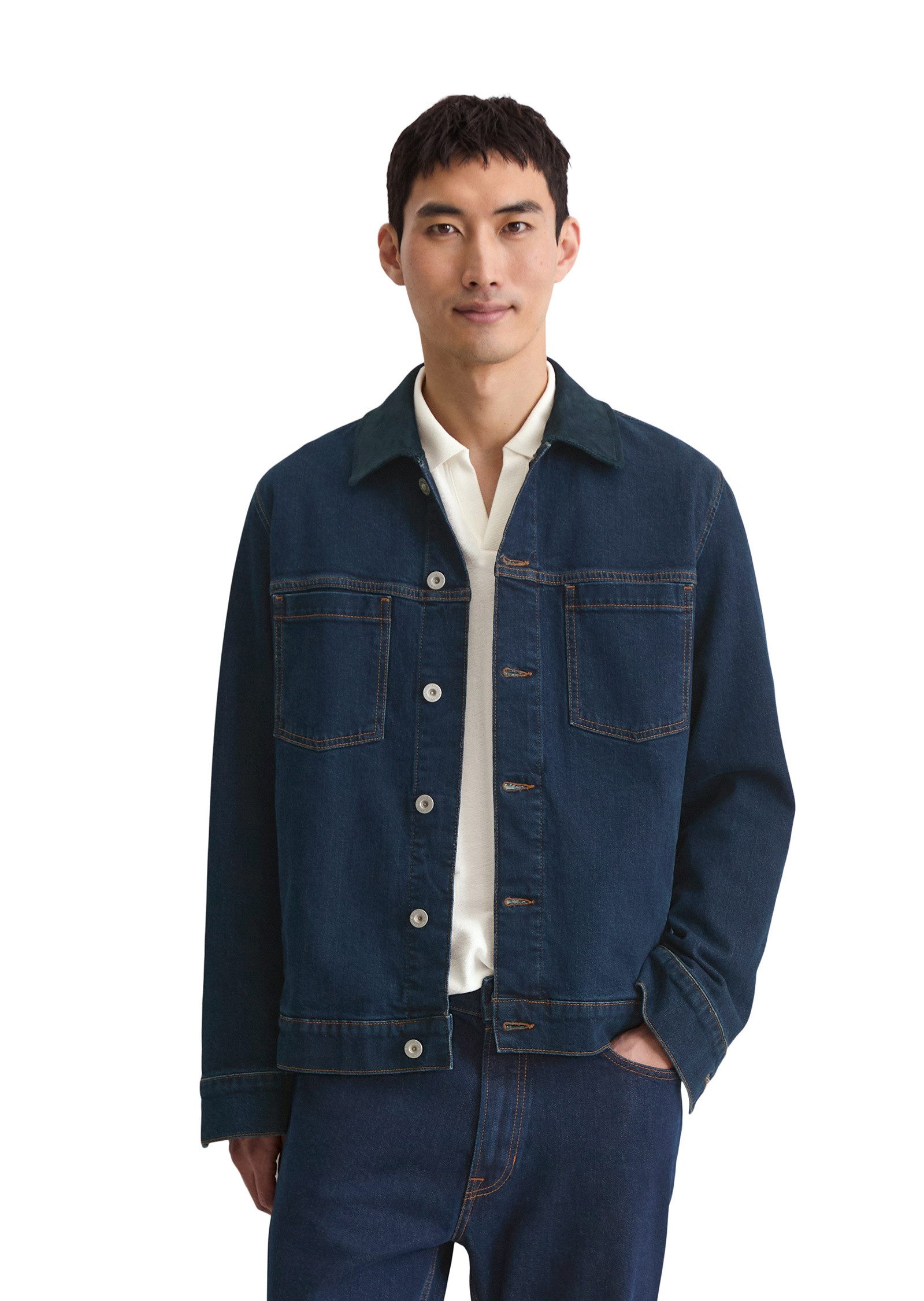 Jeansjacke mit lässigem Cord-Kragen