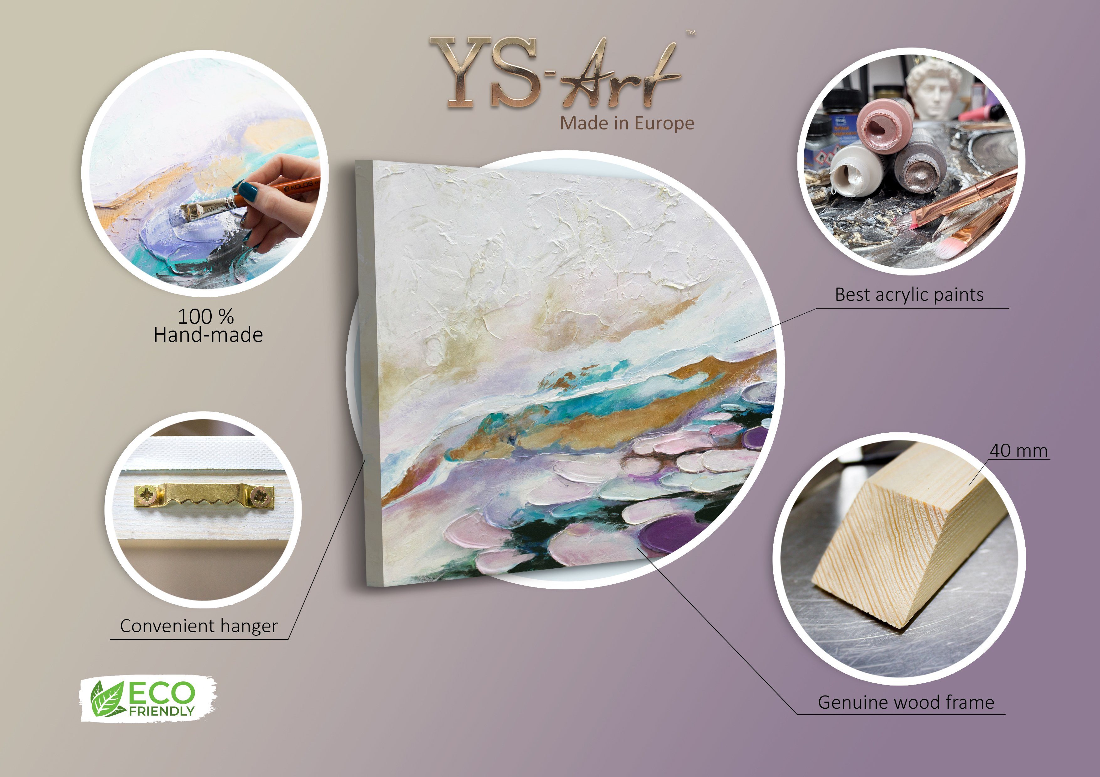 YS-Art Gemälde Abstraktion V, Abstrakt, Bild Abstraktes Gold Lila Rosa Handgemalt Leinwand