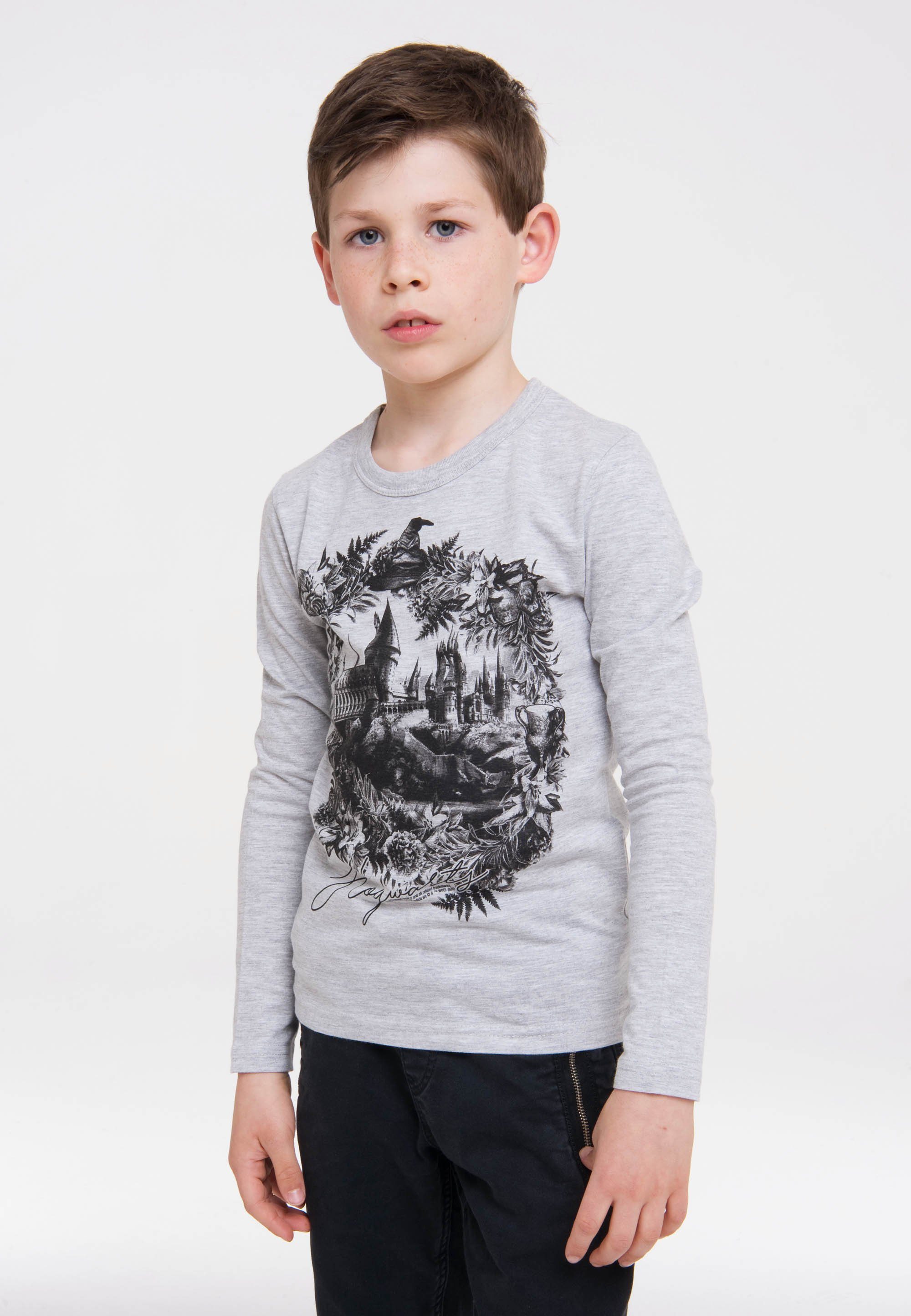 LOGOSHIRT Langarmshirt Harry Potter - Hogwarts Schloss mit coolem Frontprint