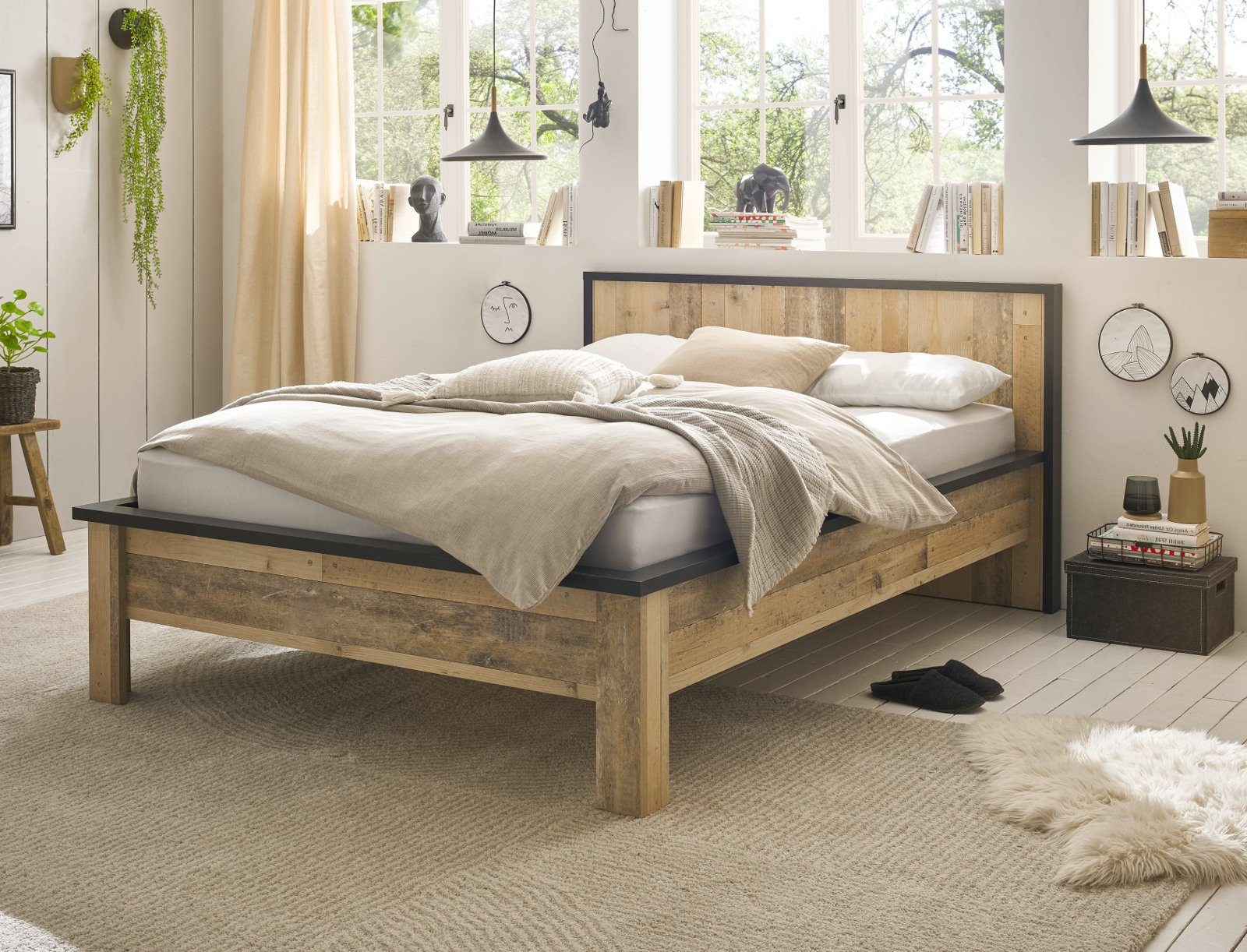 Einzelbett Wood in und x 140 höhenverstellbar Liegefläche 200 (Bett Anthrazit, Used Stove Furn.Design cm),