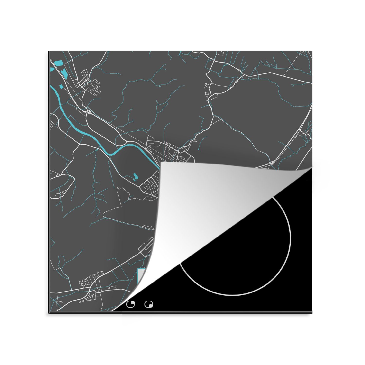 MuchoWow Herdblende-/Abdeckplatte Stadtplan - Deutschland - Blau - Hameln - Karte, Vinyl, (1 tlg), 78x78 cm, Ceranfeldabdeckung, Arbeitsplatte für küche | Herdabdeckplatten