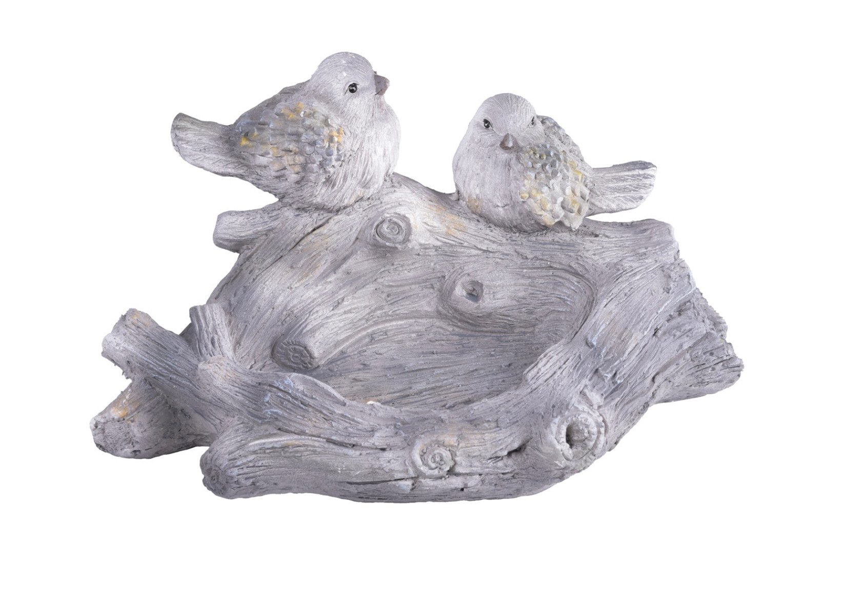 finehomegarden Vogeltränke Wasserstelle 2Vögel Polyresin B38cm H19cm T24cm grau, Futterstation Futterplatz Garten / Paket