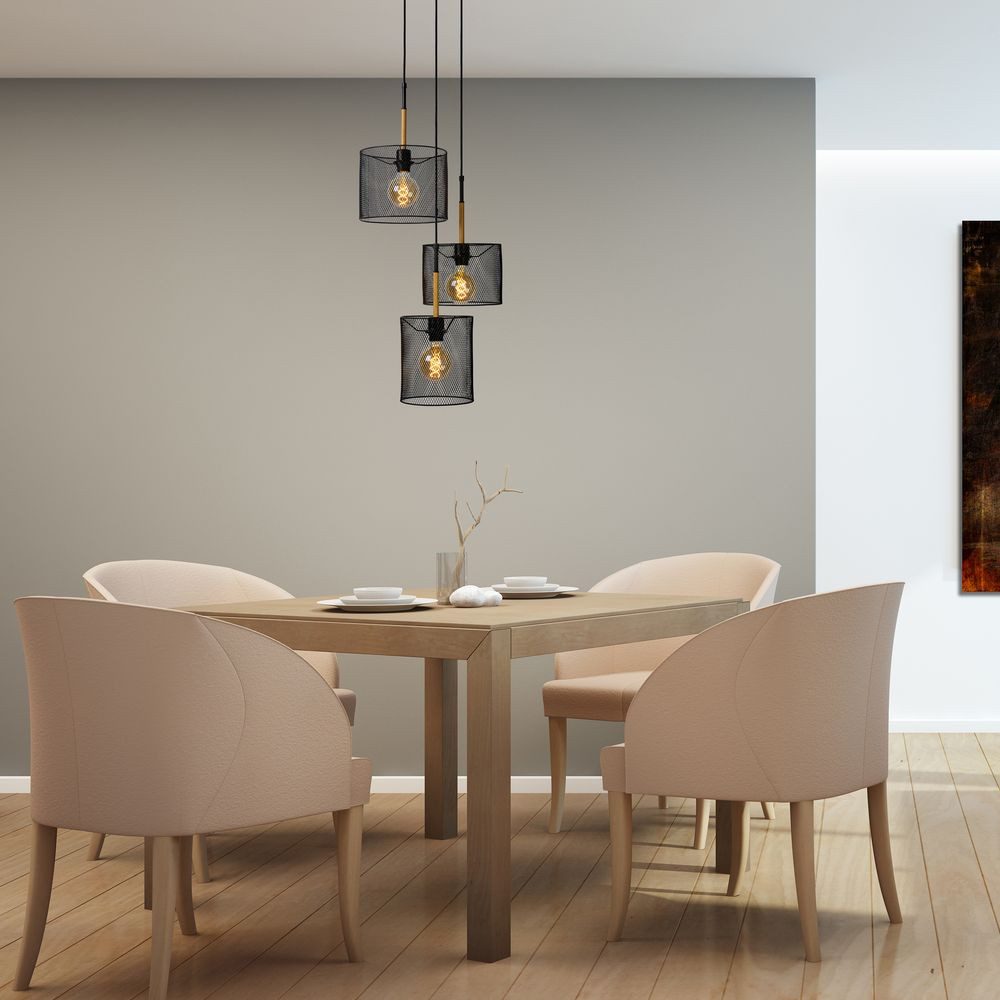 Lucide Pendelleuchte Pendelleuchte Basket aus Stahl in Schwarz und hellem Holz 3xE27