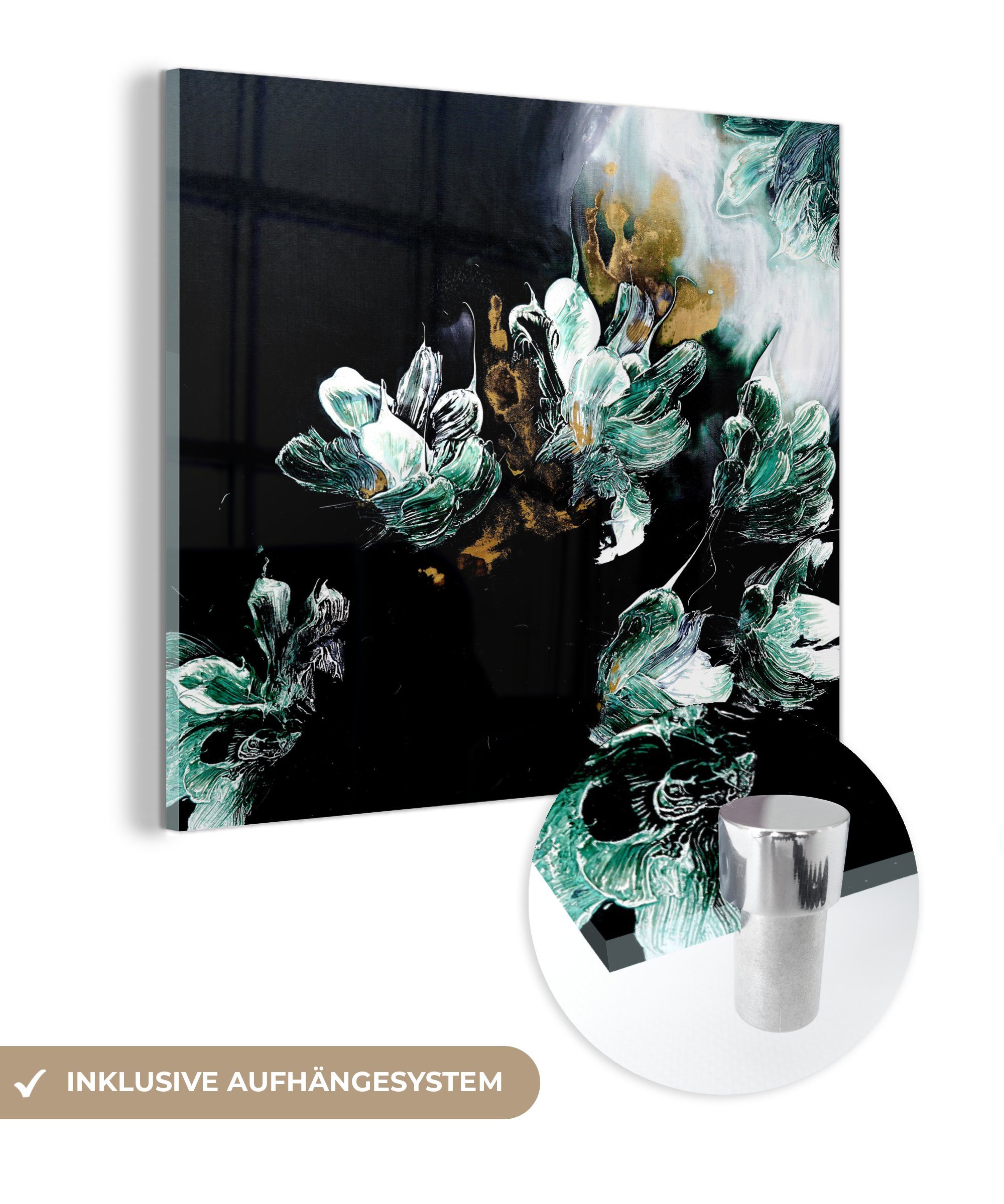MuchoWow Acrylglasbild Malerei - Farbe - Schwarz - Blau, (1 St), Glasbilder - Bilder auf Glas Wandbild - Foto auf Glas - Wanddekoration
