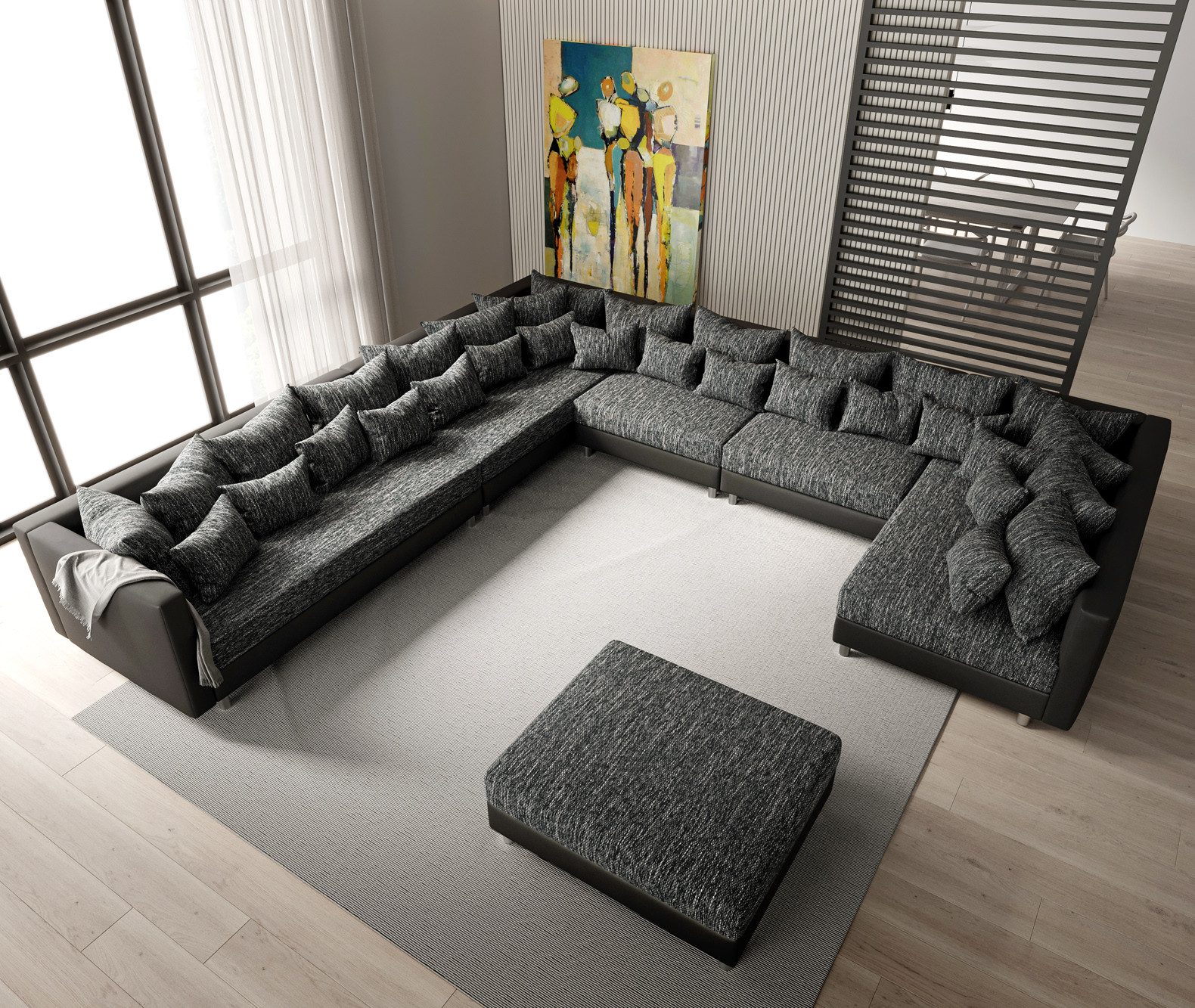 DELIFE Wohnlandschaft Clovis, XXL Schwarz mit Hocker Ottomane Links Wohnlan günstig online kaufen