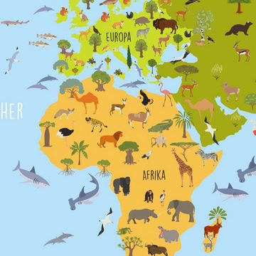 nikima Poster Kinder Weltkarte Tiere bunt, Weltkarte, in 3 Größen